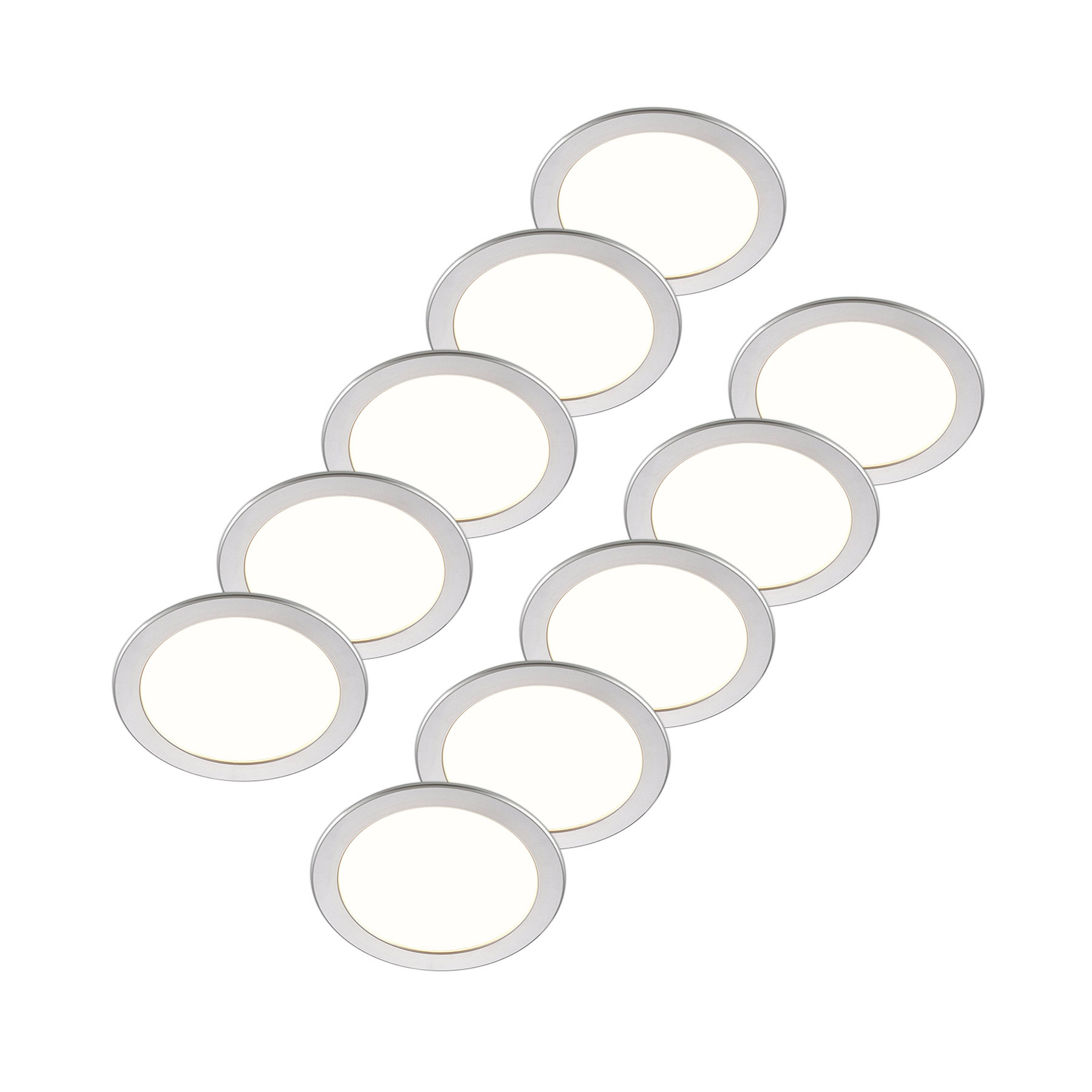 Prios LED recessed light Cadance, silver, 22cm, 10pcs, dimmable