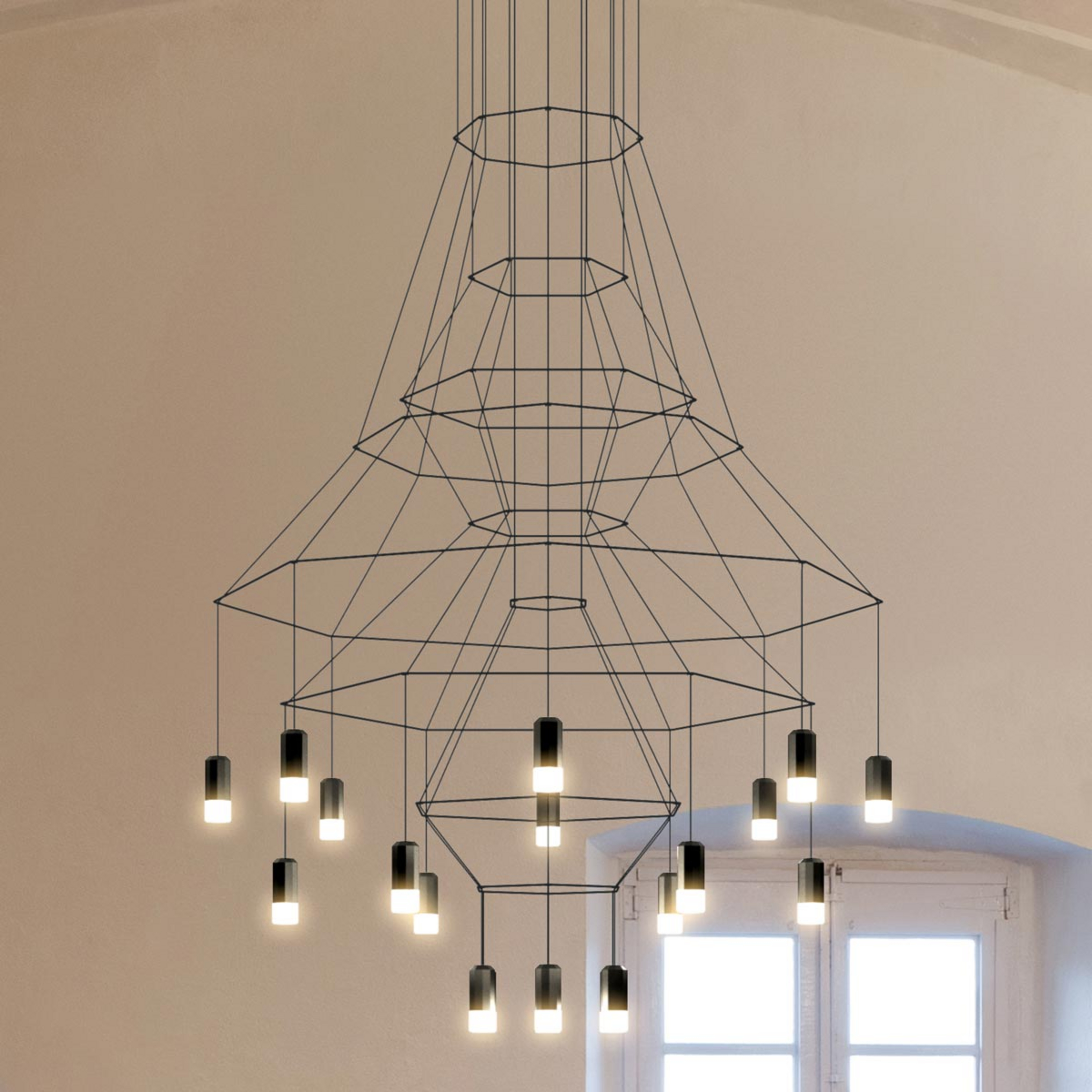 Lampada LED a sospensione Wireflow, nera, 279 cm - Vibia