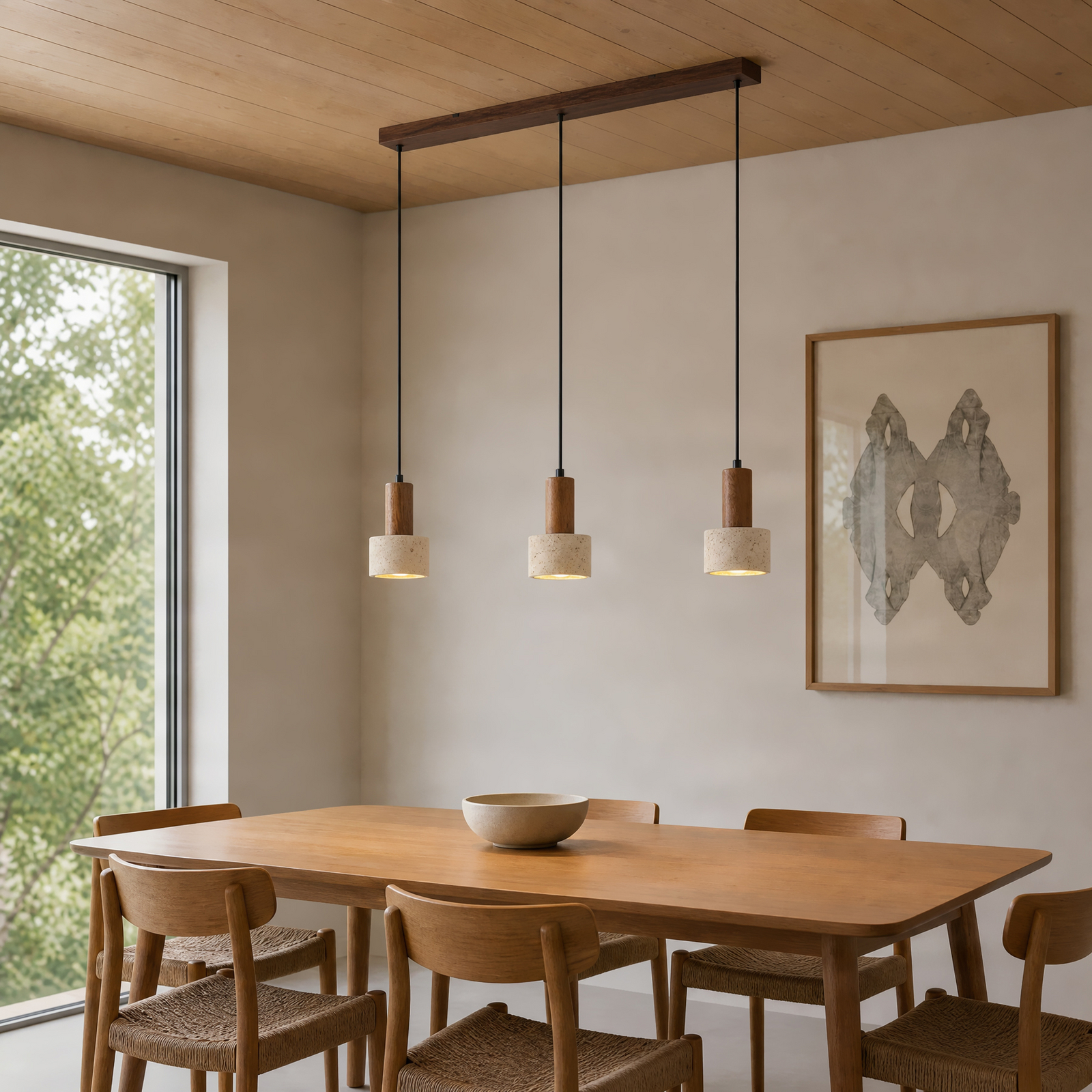 Lucande Hängeleuchte Carlotta, 3-flg., 80 cm, beige, Beton
