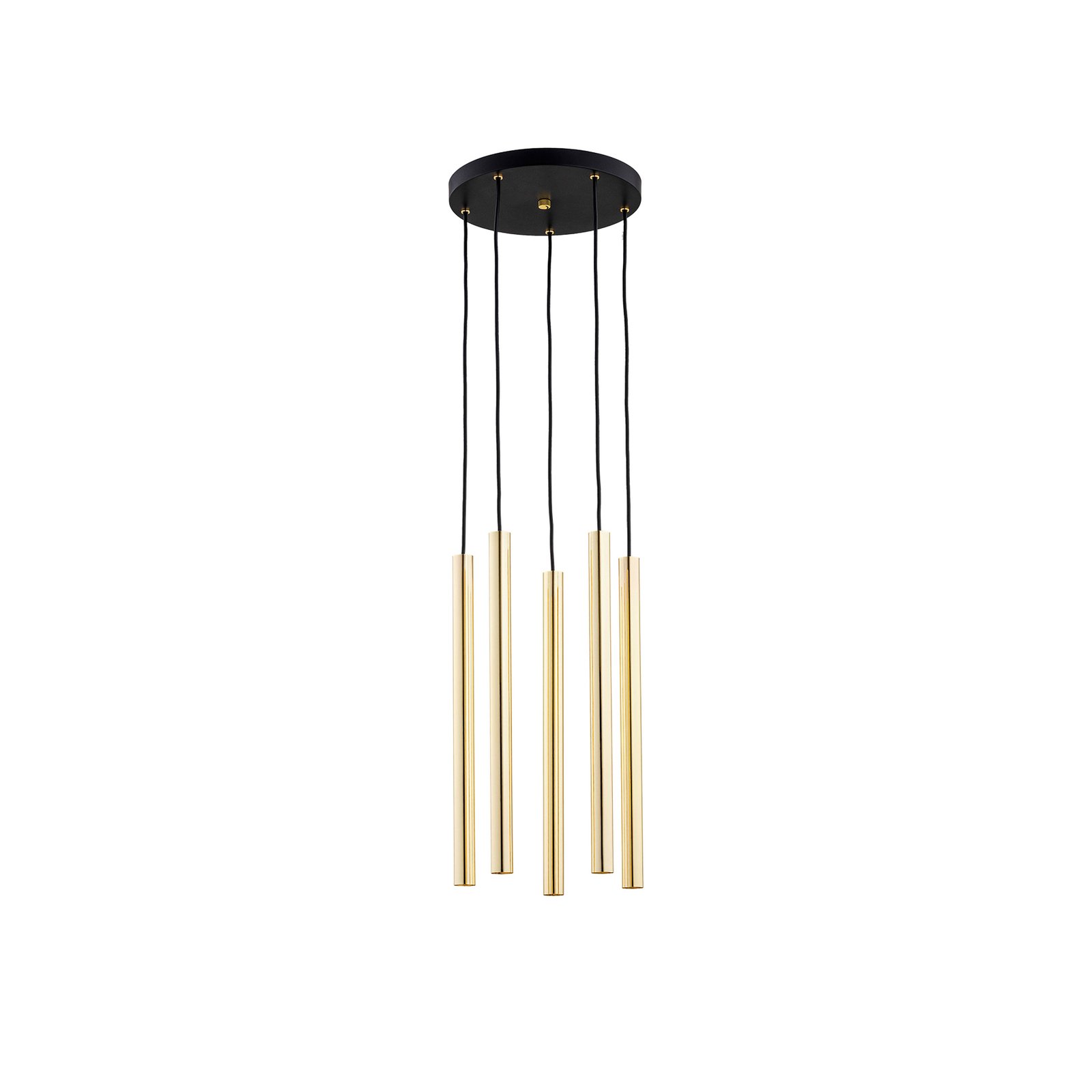 Sone pendant light, round canopy, 5-bulb, brass