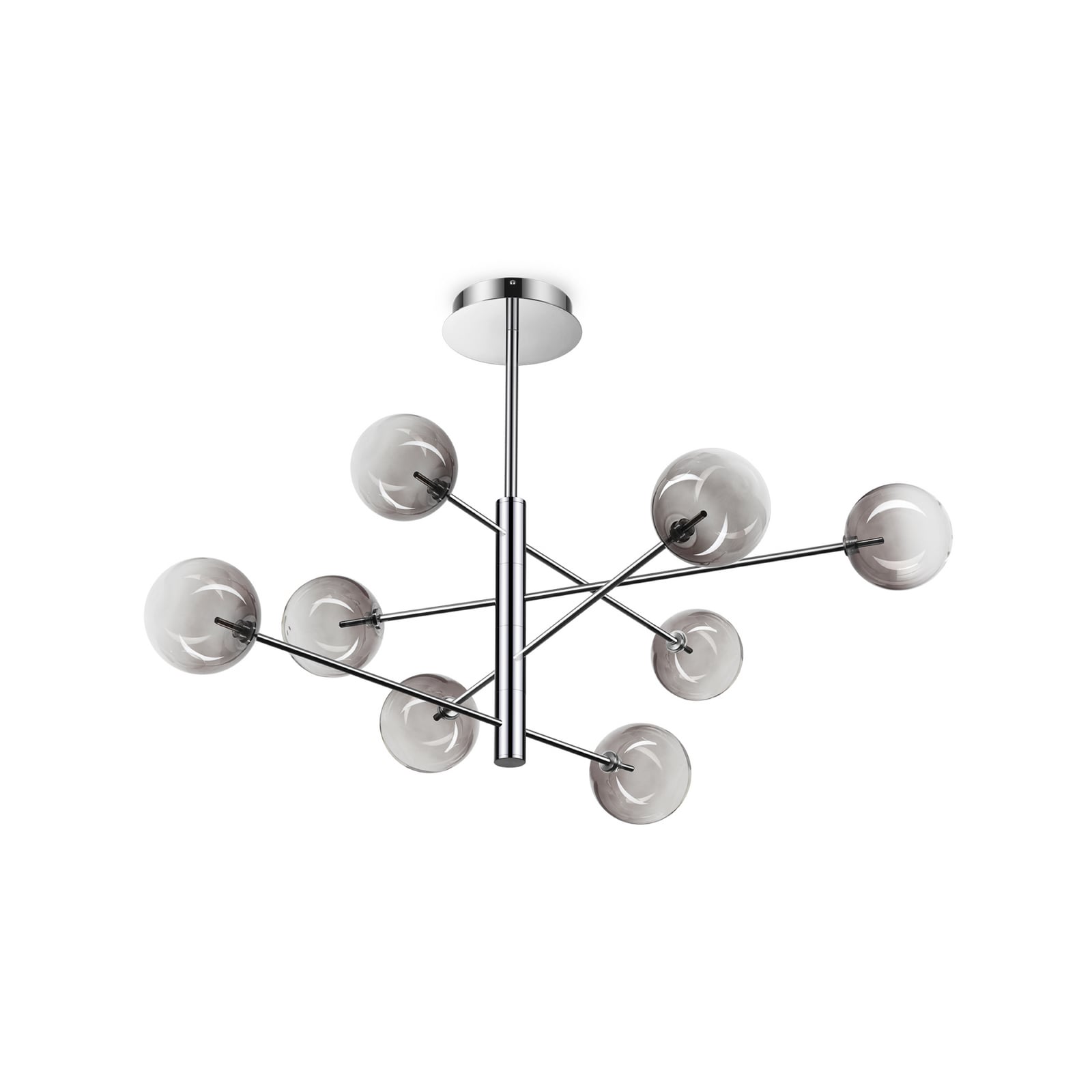 Suspension IDEAL LUX Equinoxe, chrome/gris fumé, à 8 lampes