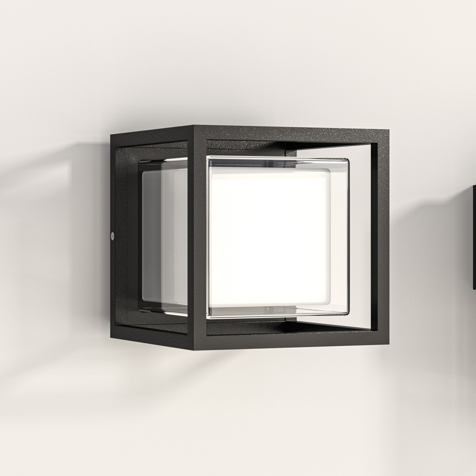 Cubic LED buitenwandlamp, aluminium, kubusvormig
