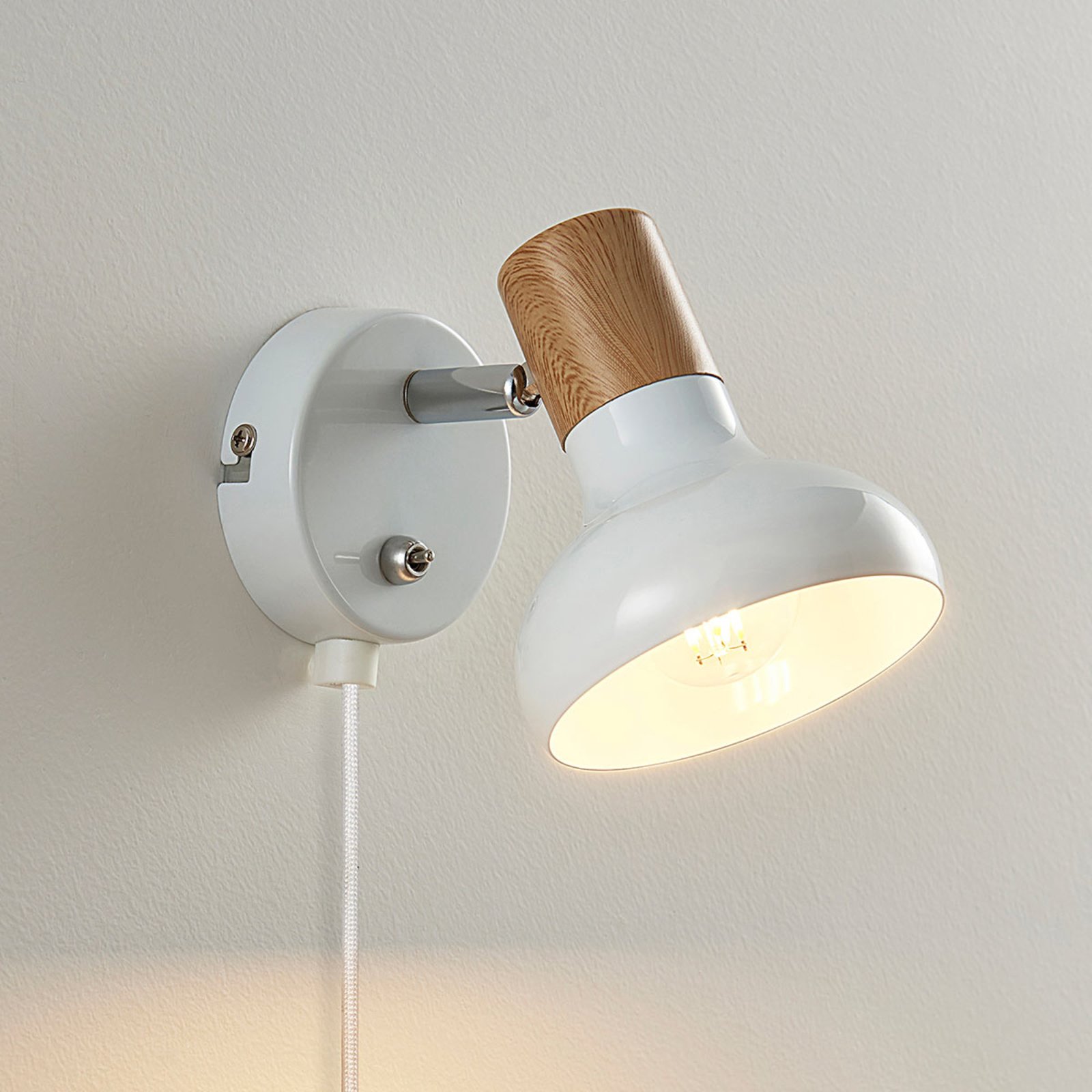 White metal spotlight Fridolin with switch