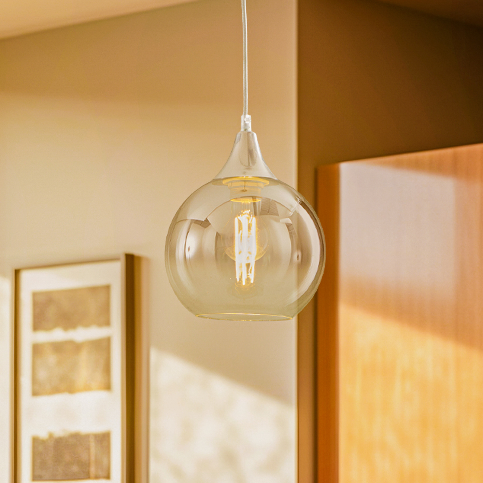 Monte pendant light made of glass, 1-bulb, silver