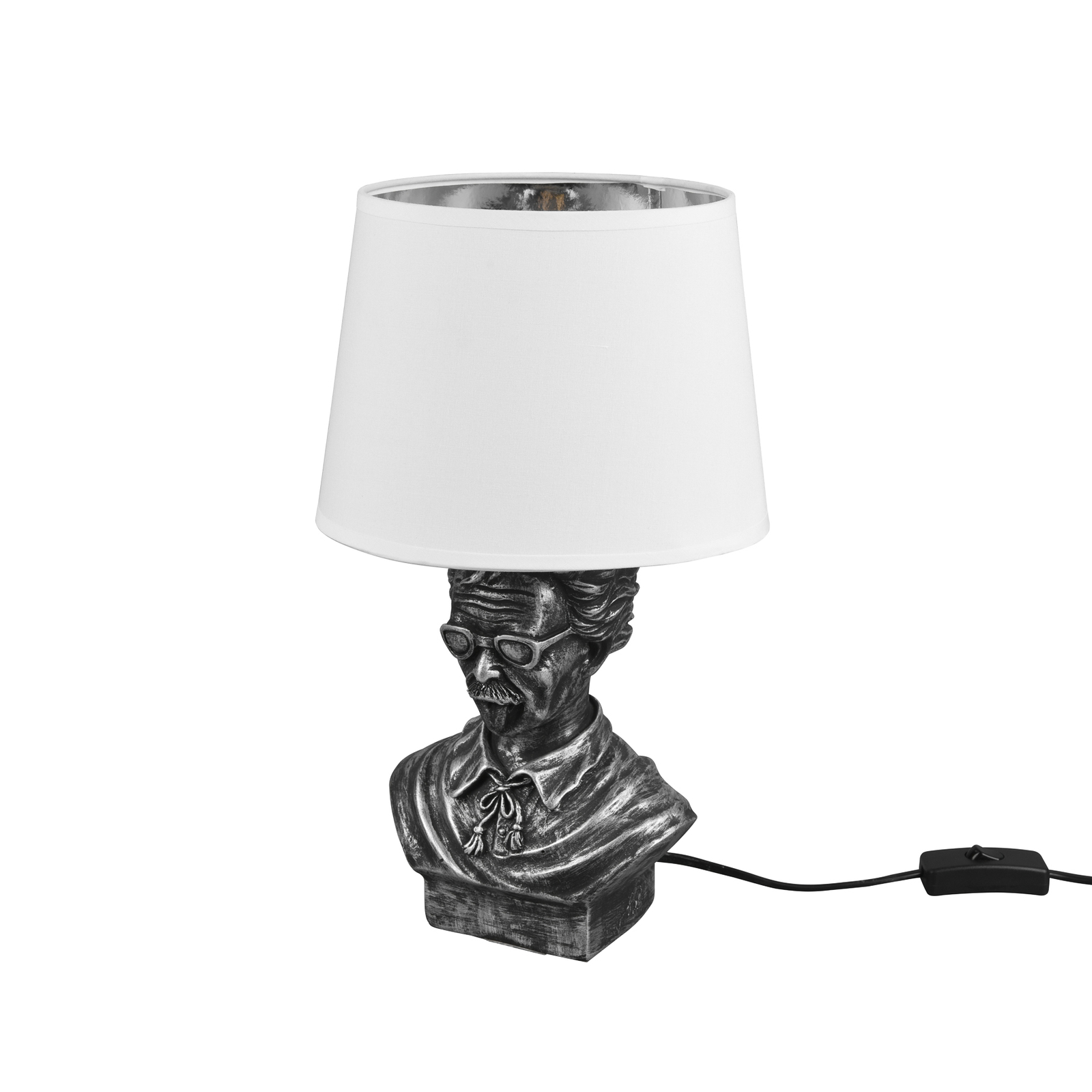 Pöytälamppu Albert, patsaan muotoinen, hopea/valk.