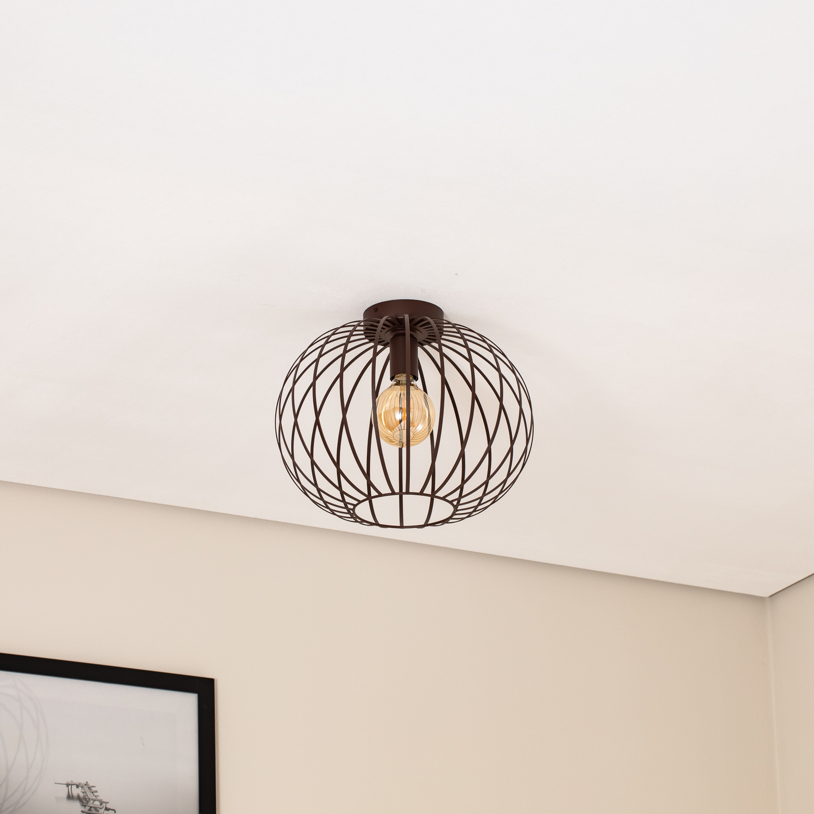 Loftlampe Cruce, mørkebrun, stål, Ø 40 cm