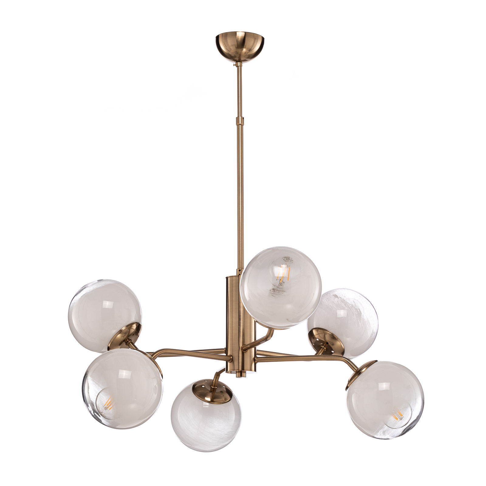 Santon chandelier, antique brass/white, 6-bulb