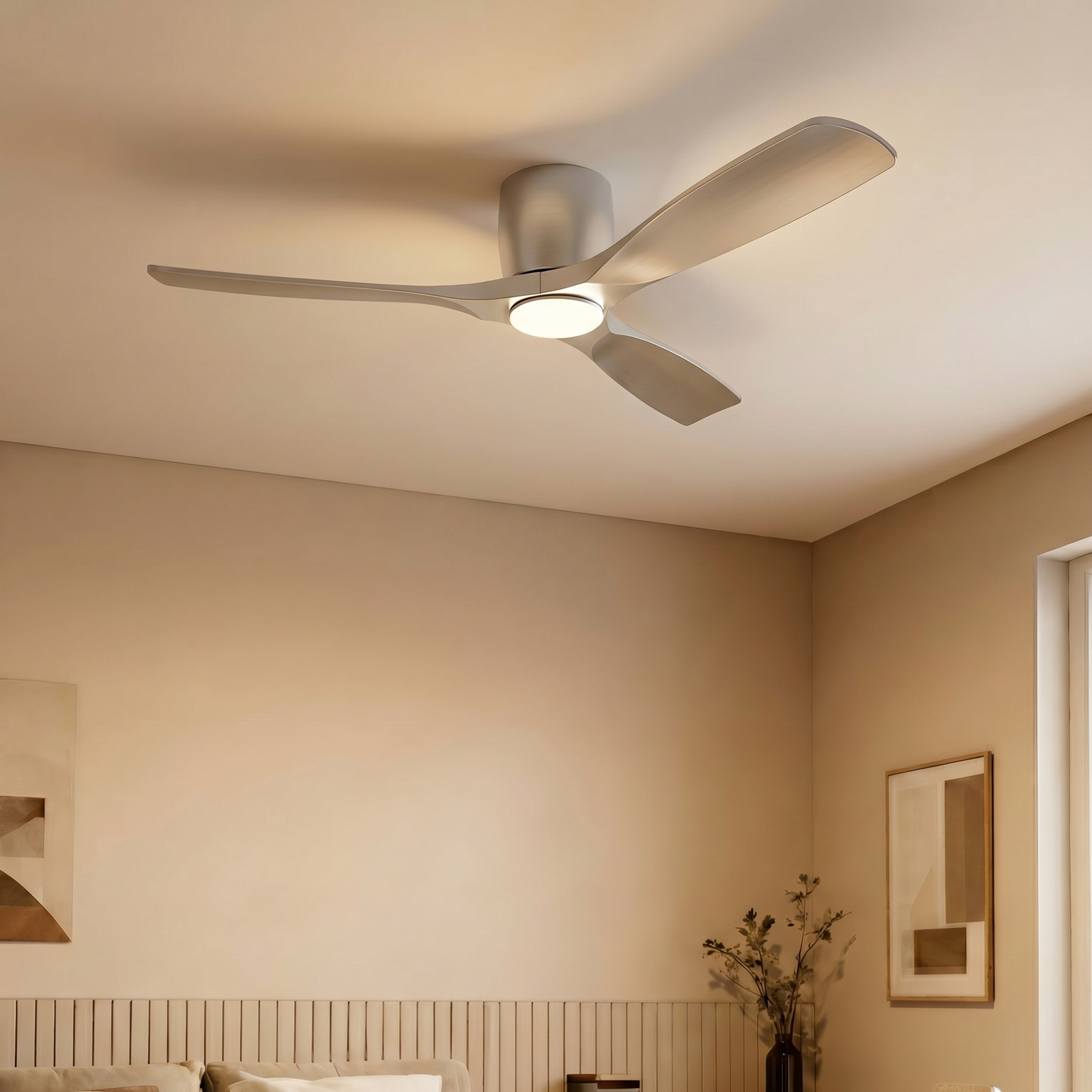 Lucande Smart LED-takfläkt Moneno, silver, DC, Tuya