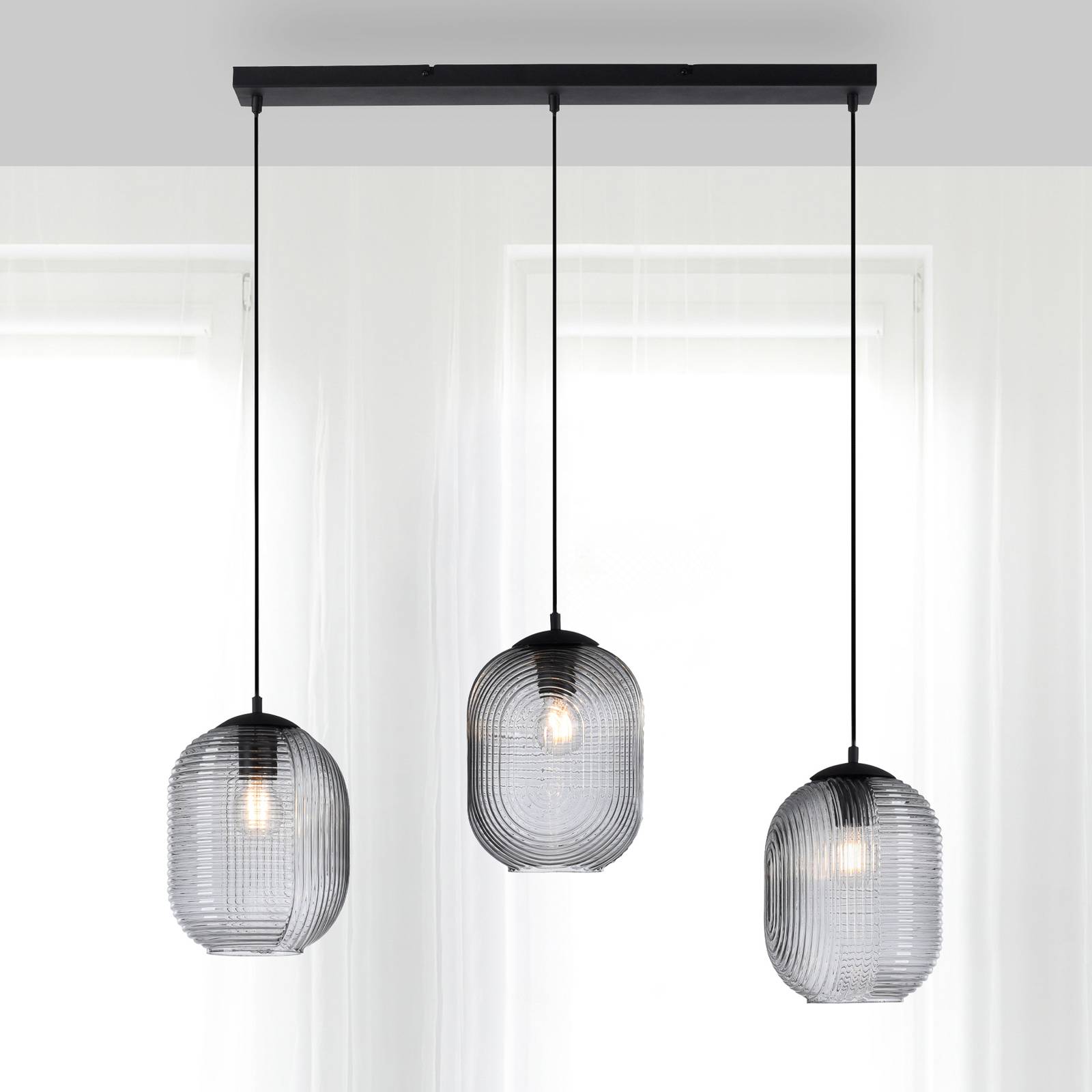 Paul Neuhaus Suspension Shiitake à trois lampes gris fumée