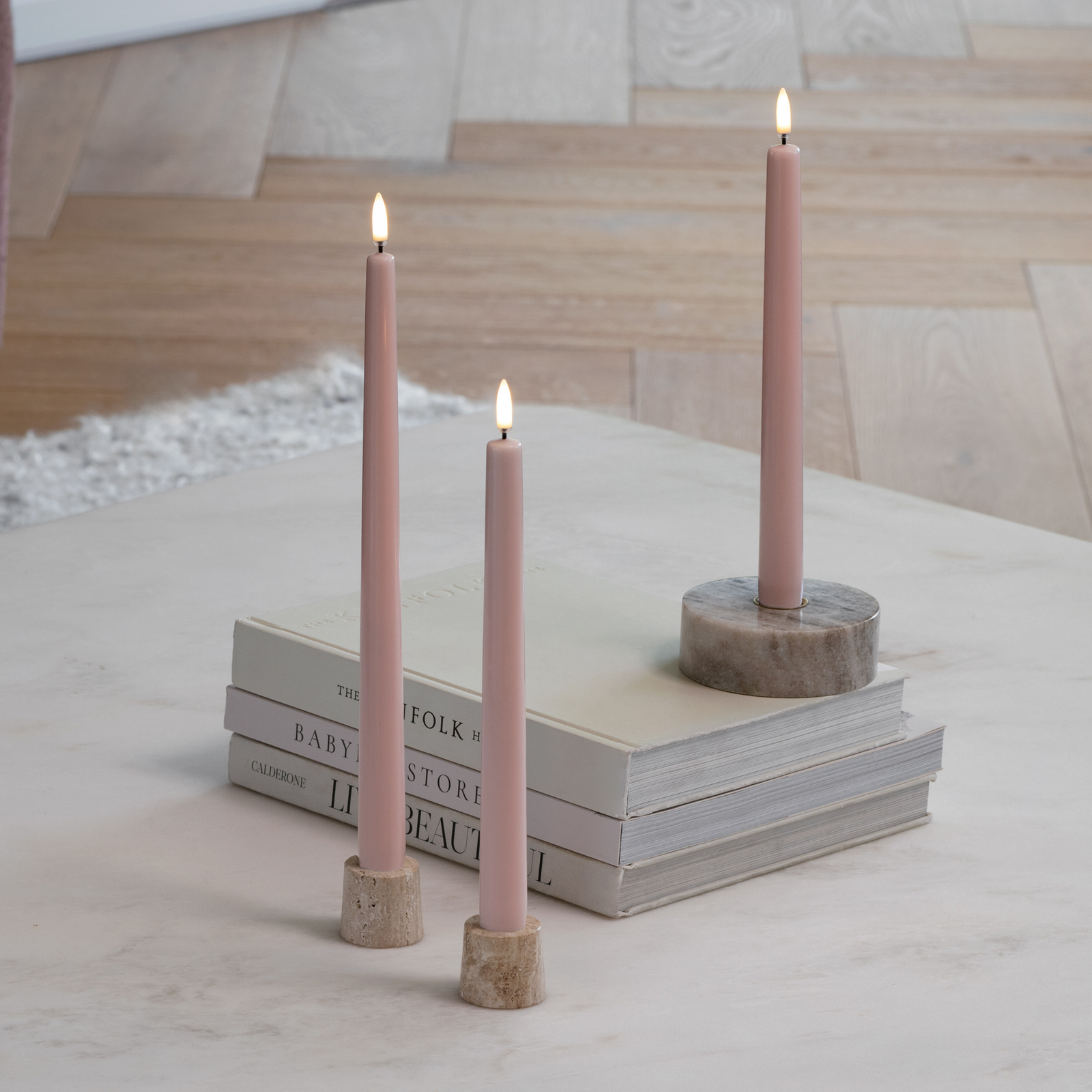 TAPER LED-ljusstake, 2-pack, rosé, höjd 25 cm – Uyuni Lighting