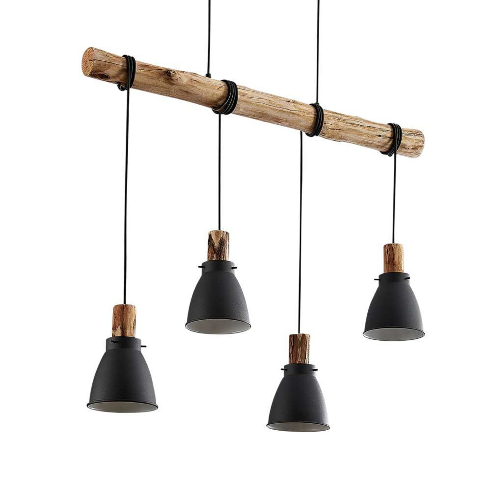 Trebale 4 Závěsná Lampa Black/Wood - Lindby