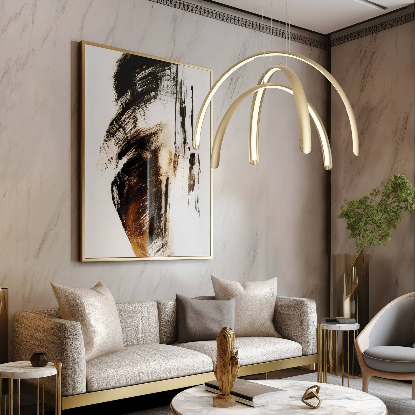 Lampa wisząca LED Megan, długość 60 cm, kolor złoty, 3-punktowa.