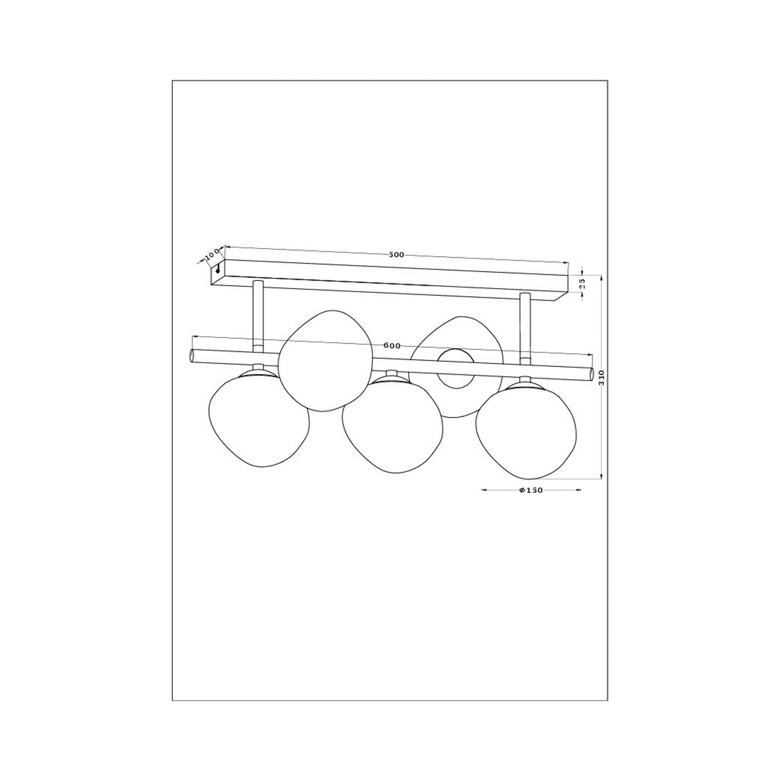 Canopus plafondlamp, meerkleurig, 5-lamps, glas, E14