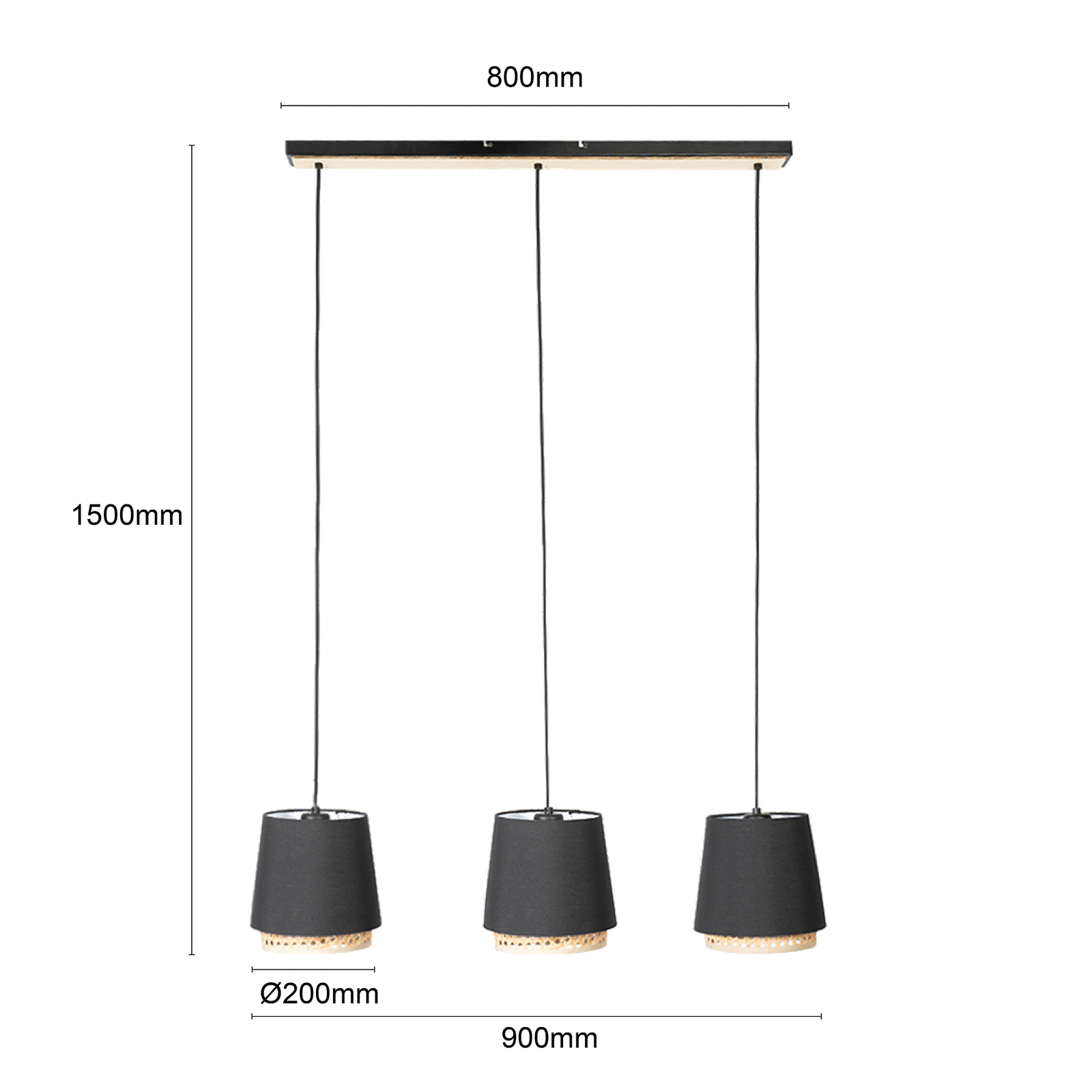 Lindby Ananya suspension en fer et bois, 3 lampes