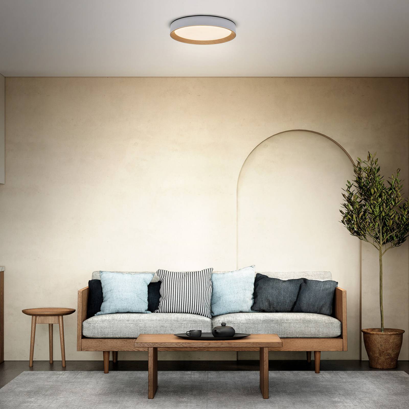 OSRAM LED-loftlampe ORBIS LARIOS, hvid/træ, Ø 49 cm, dæmpbar
