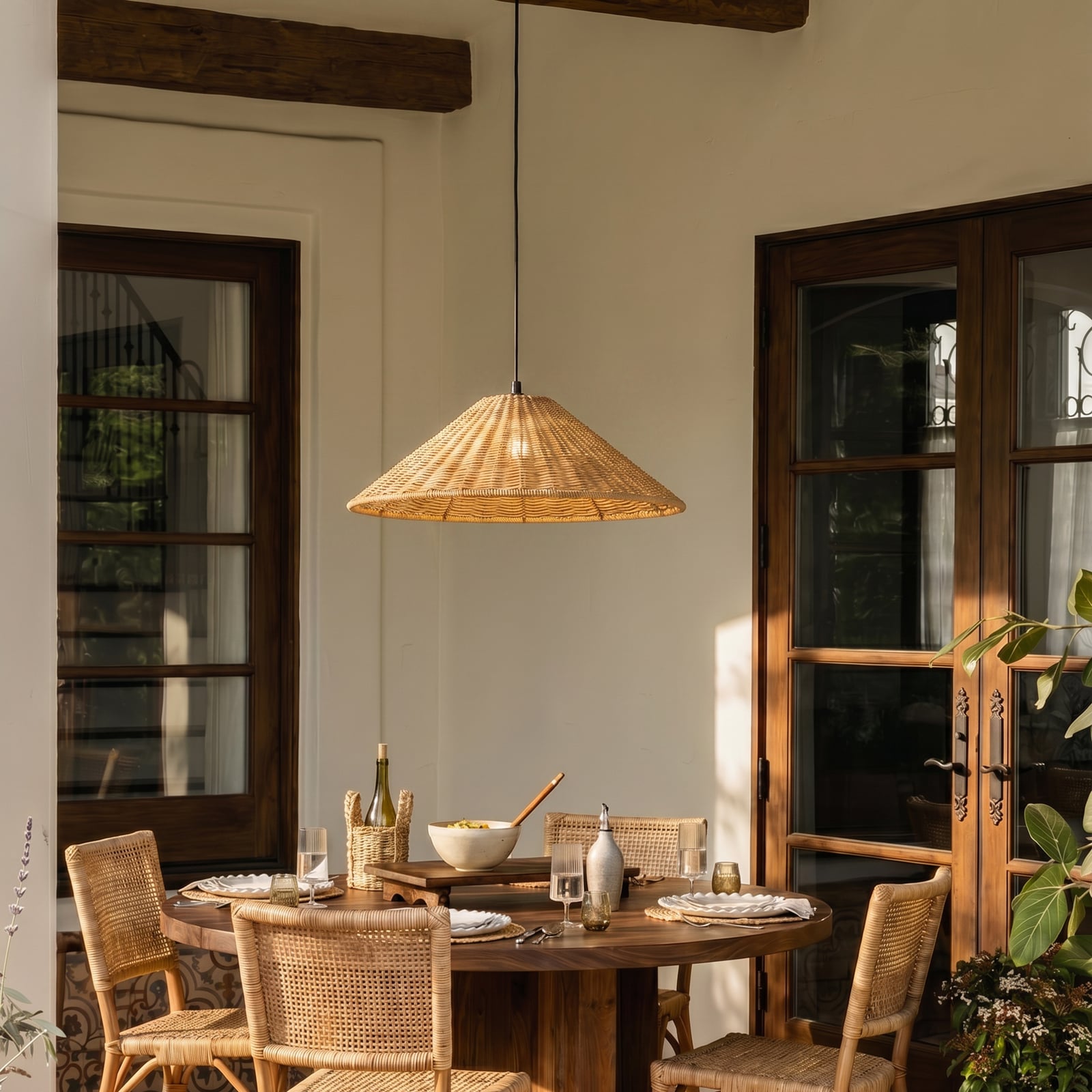 Suspension d'extérieur Lucande Taniola, à 1 lampe, conique, Ø 60 cm