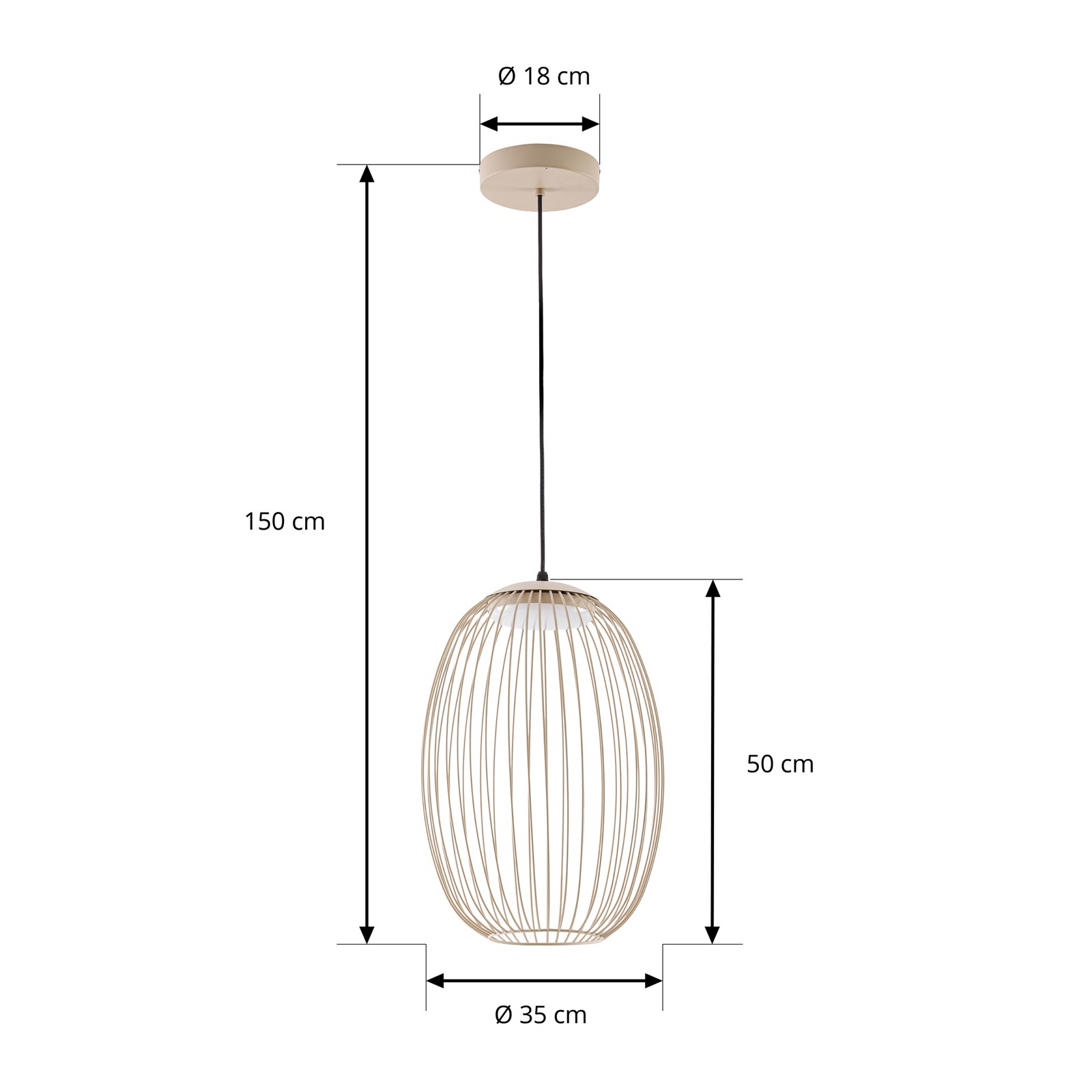 Lucande Richi LED-riippuvalaisin, beige, 40 cm, himmennettävä