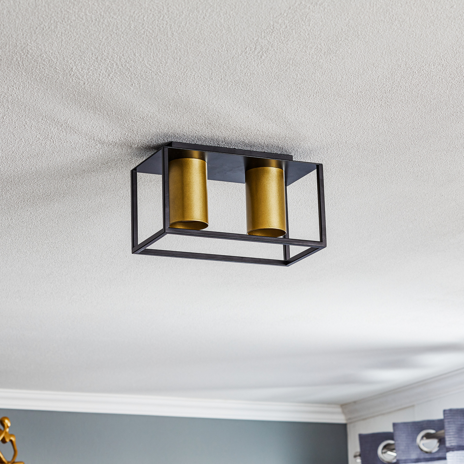 Plafondspot Tiper met frames, 2-lamps, zwart-goud