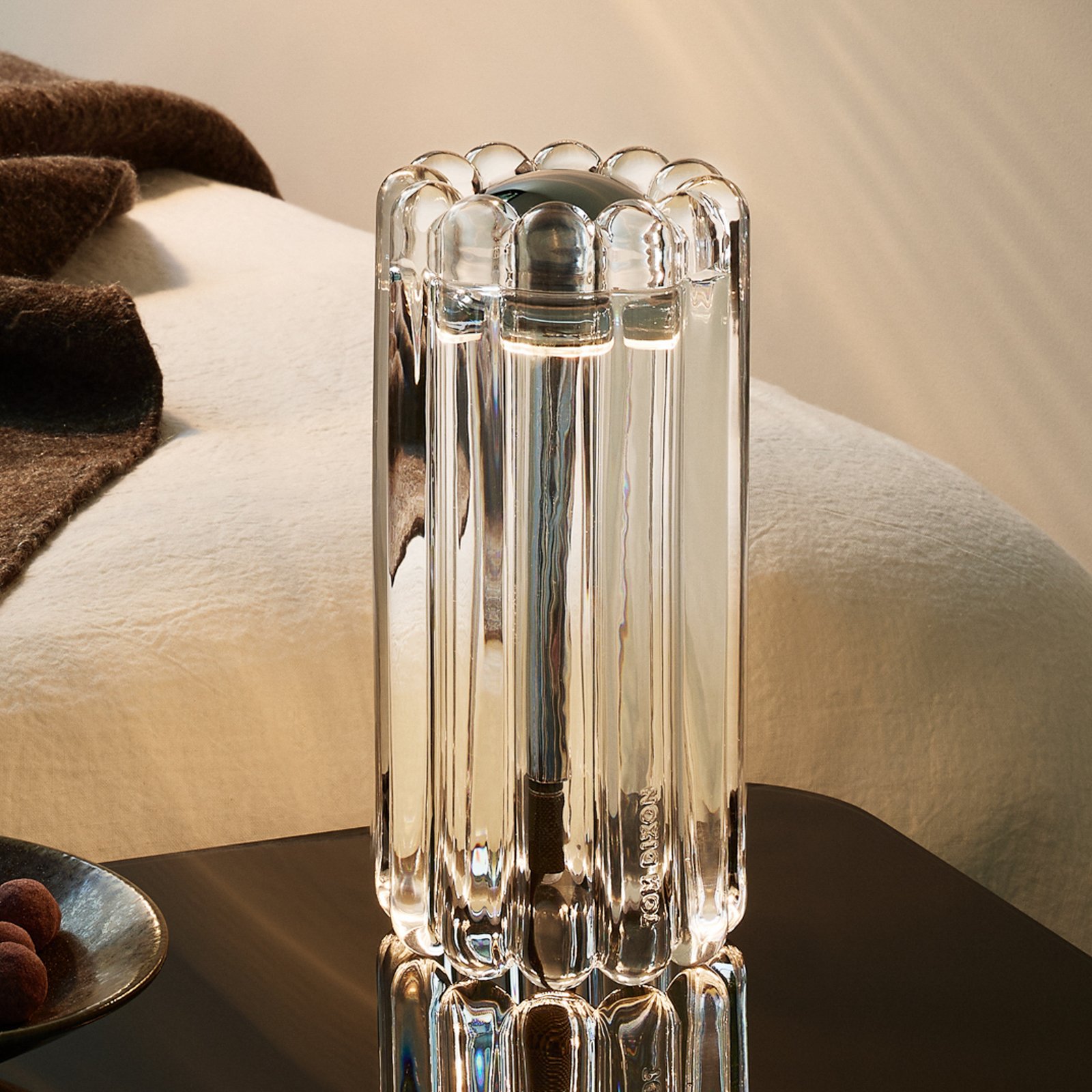 Tom Dixon LED настолна лампа Press, прозрачна, 24 см, стъкло