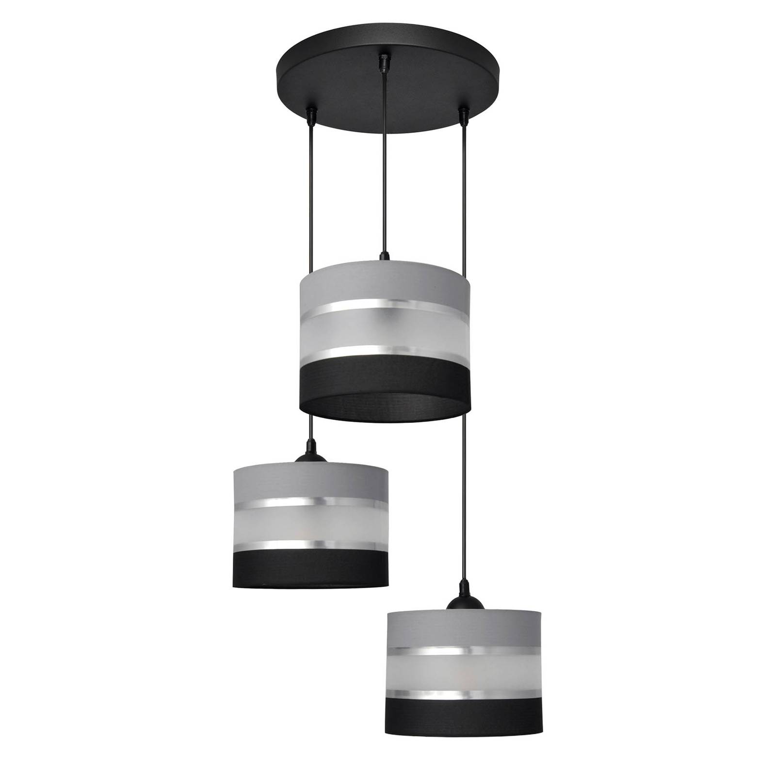 Suspension Helen ronde gris-noir-argenté 3 lampes