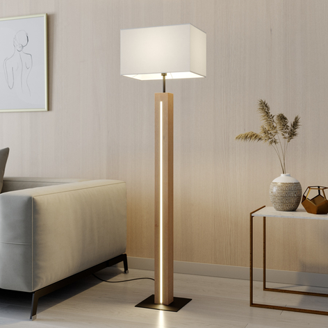Garry Fabric Floor Lamp With Wooden, Column Floor Lamp Shade Replacement