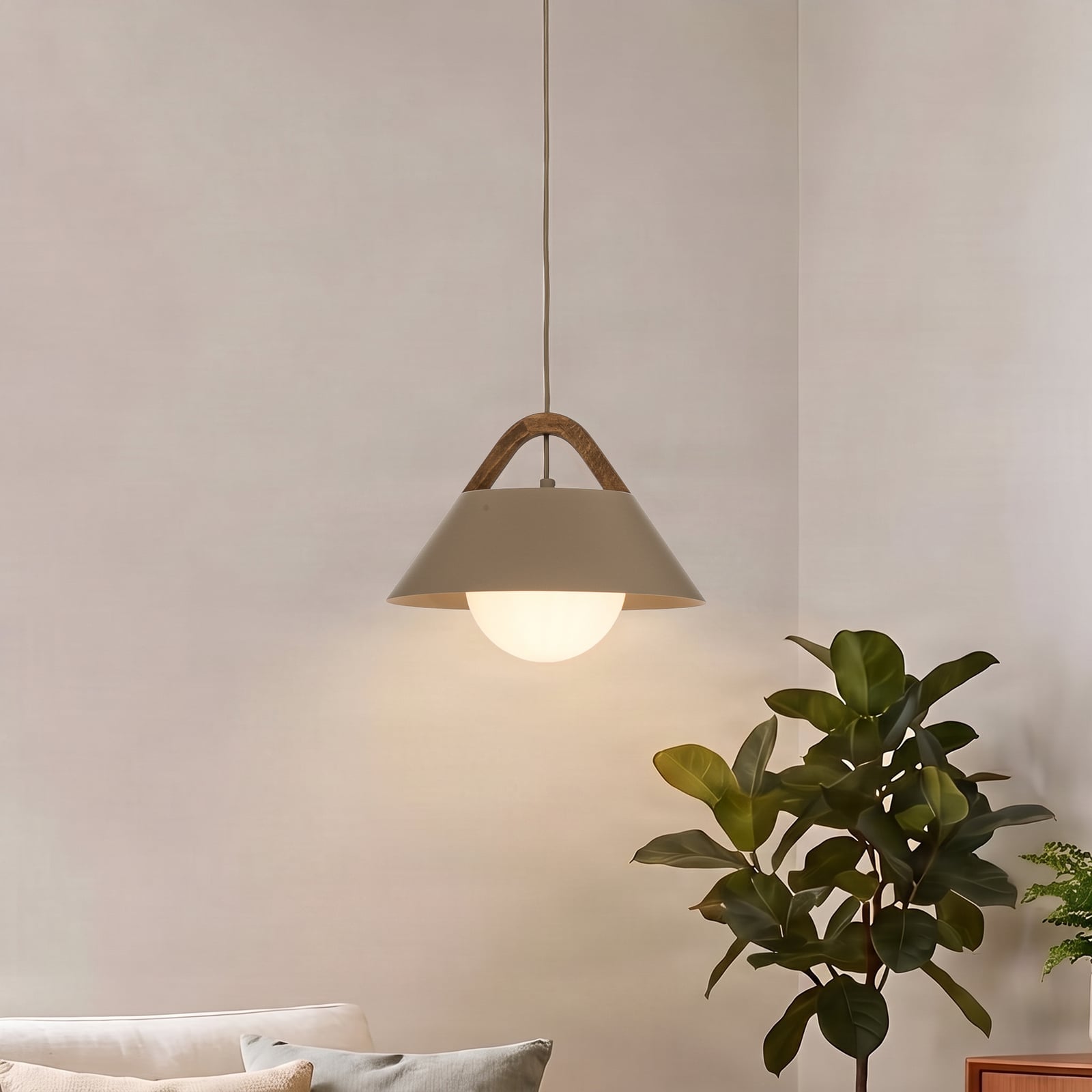 Hängeleuchte Funda, beige, Ø 30 cm, 1-flammig, Metall/Glas