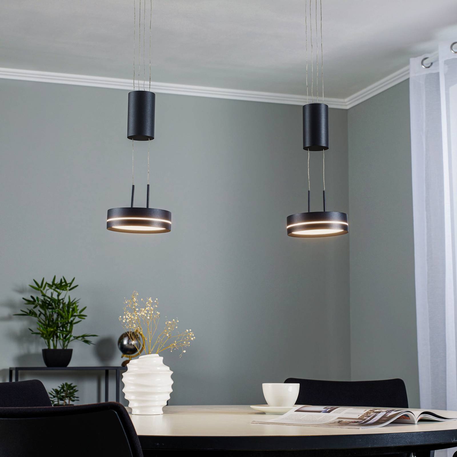 Lindby Lindby Eilika LED závěsné svítidlo, 2 světla, antracitová barva