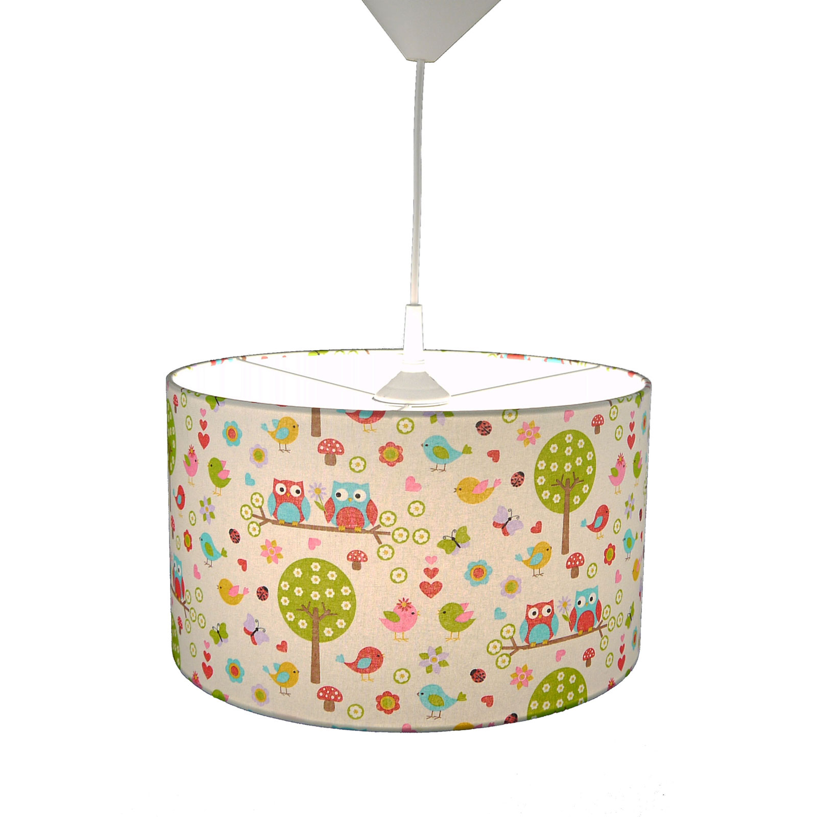 Niermann Standby Owls pendant lamp, multicoloured, for Children's Room, fabric, metal, E27, 60 W, energy efficiency: A++, H: 19 cm