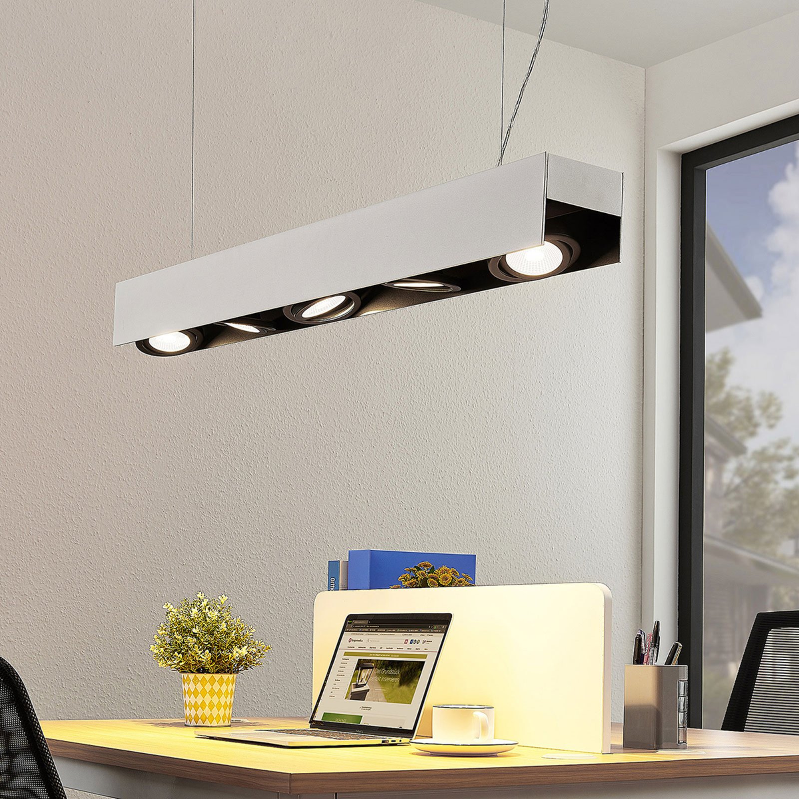 Arcchio Olinka LED hanging lamp black/white 5 bulb, for Living / Dining Room, aluminium, metal, 5.4 W, energy efficiency: A+, L: 116 cm, W: 13 cm, H: 11 cm