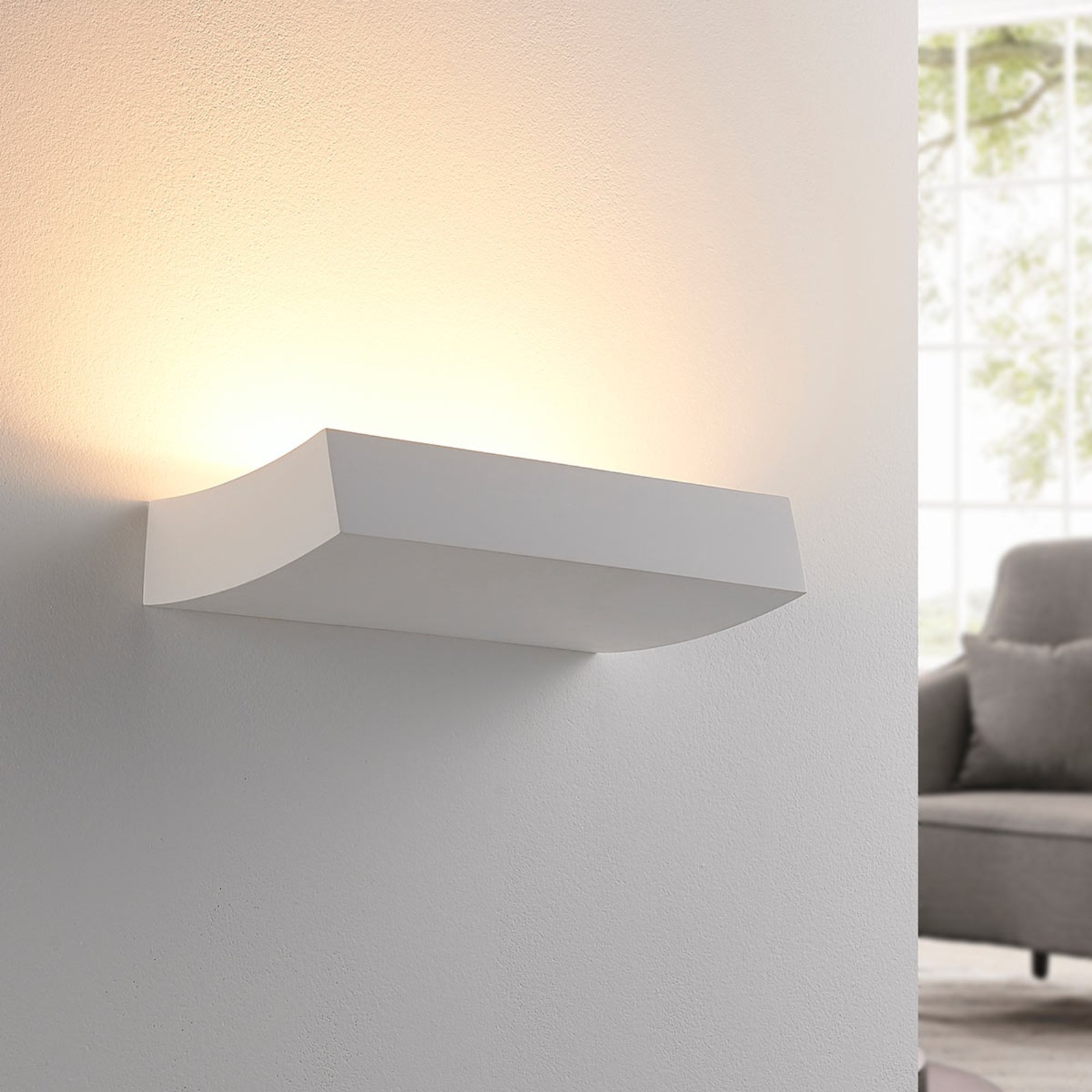 Lindby LED wall uplighter Dana made of plaster, for Living / Dining Room, plaster, G9, 3 W, energy efficiency: A+, W: 30 cm, H: 6.5 cm