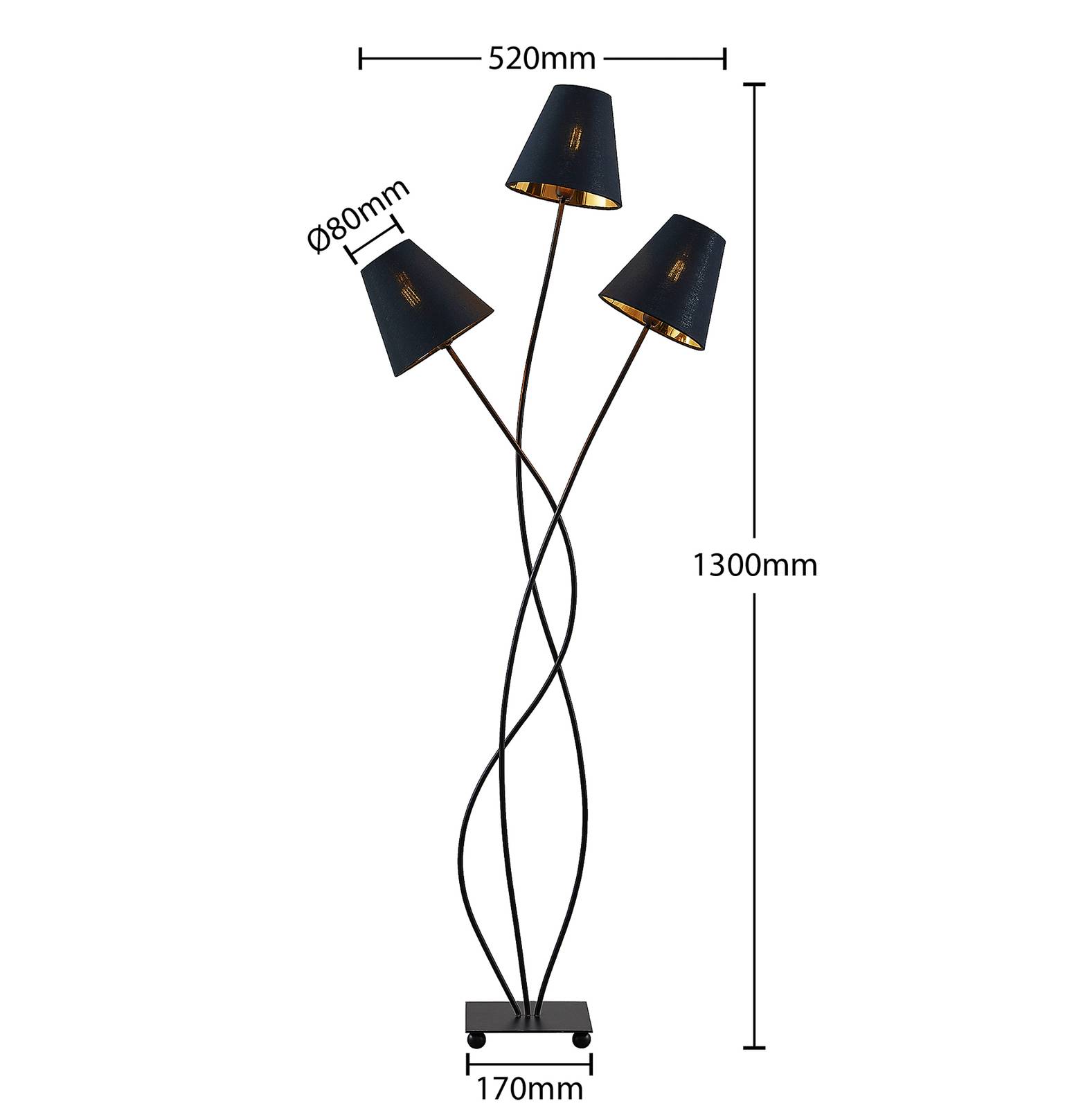 Lindby Komalie lampa stojąca, 3-punktowa, czarna