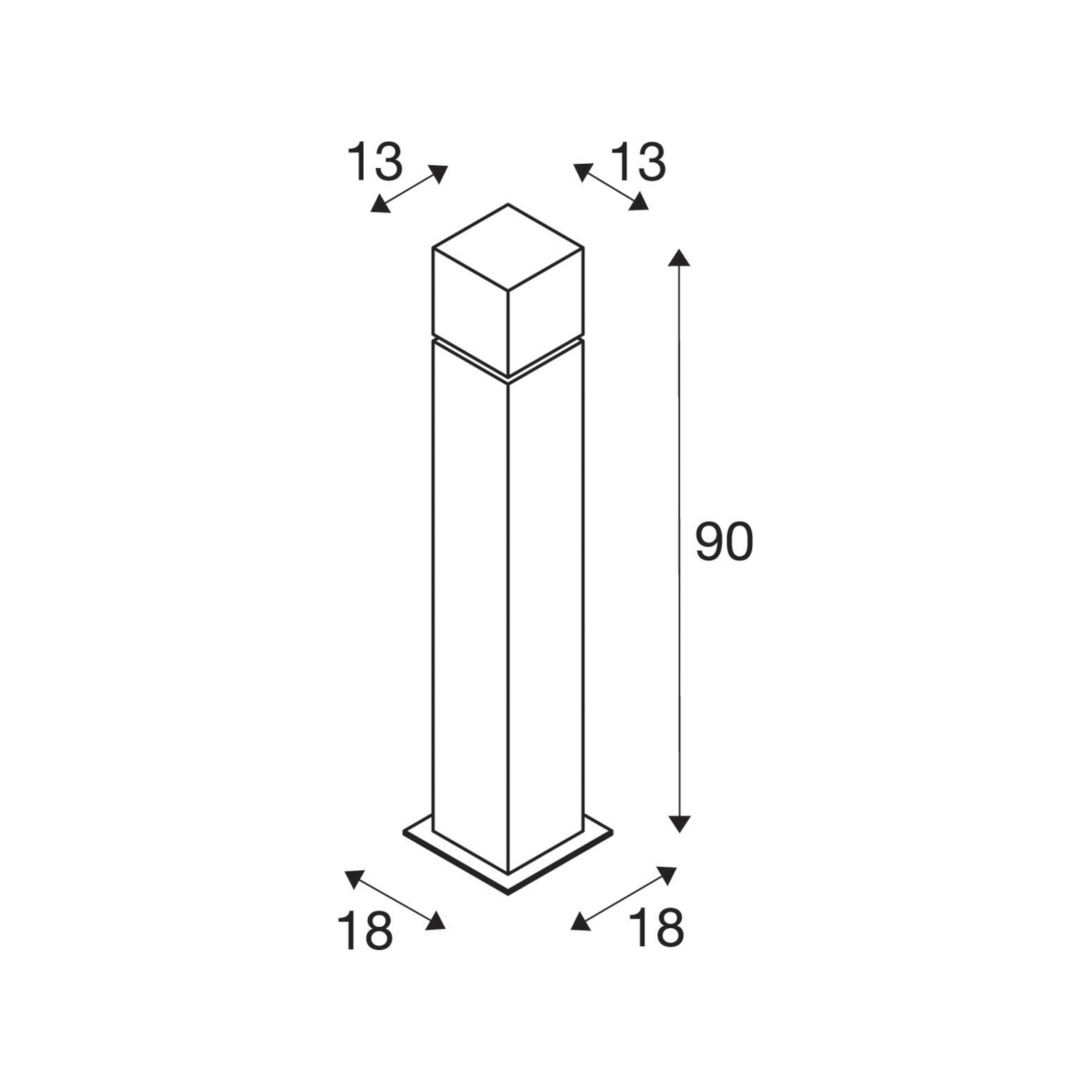 SLV Square Pole veilampe, høyde 90 cm, grå, rustfritt stål