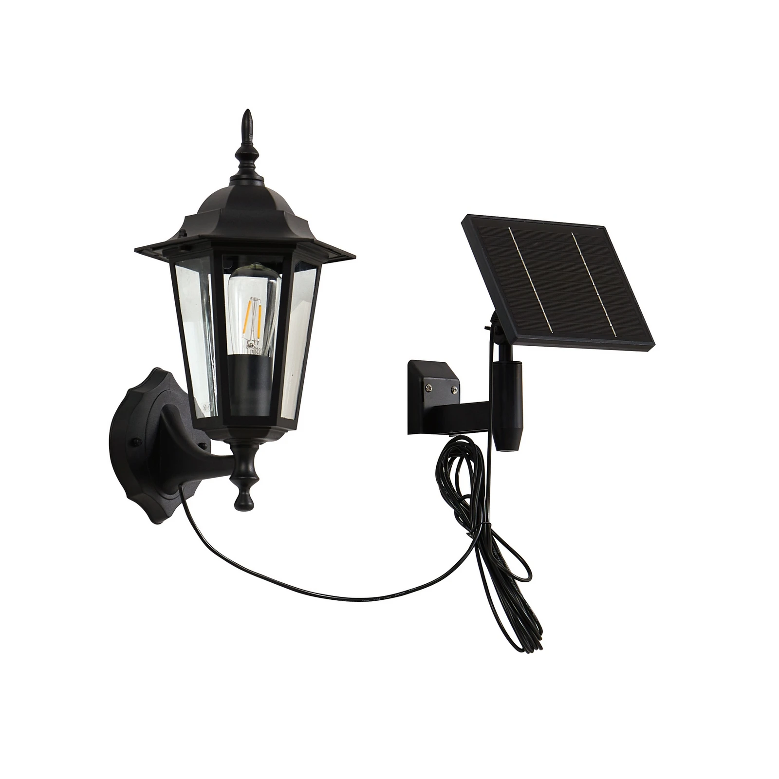 Lindby LED saules sienas lampa Sayata, melna, alumīnijs, laterna
