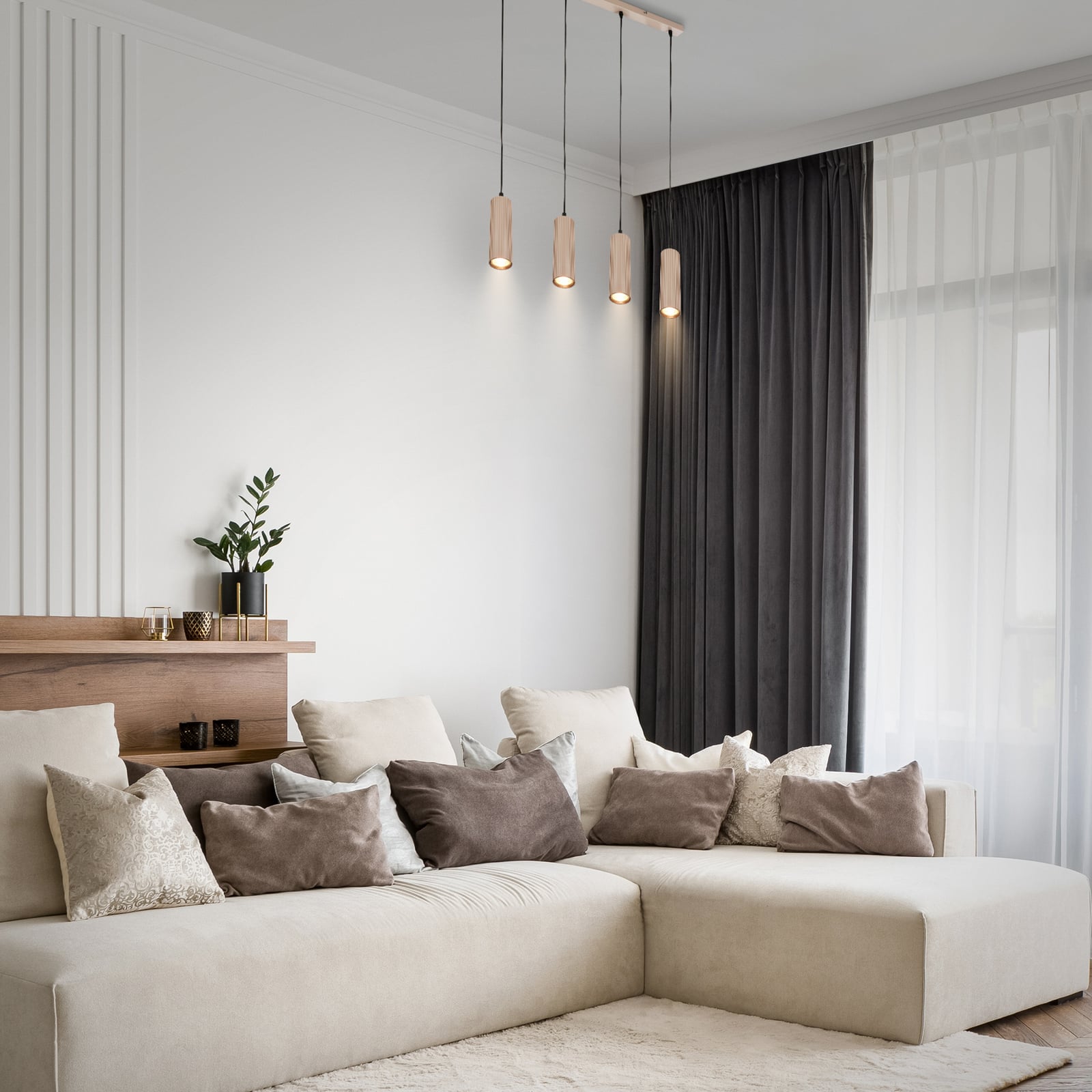 Suspension Ida, beige, à 4 lampes, longueur 76 cm, GU10 Suspension Ida, beige, à 4 lampes, longueur 76 cm, GU10