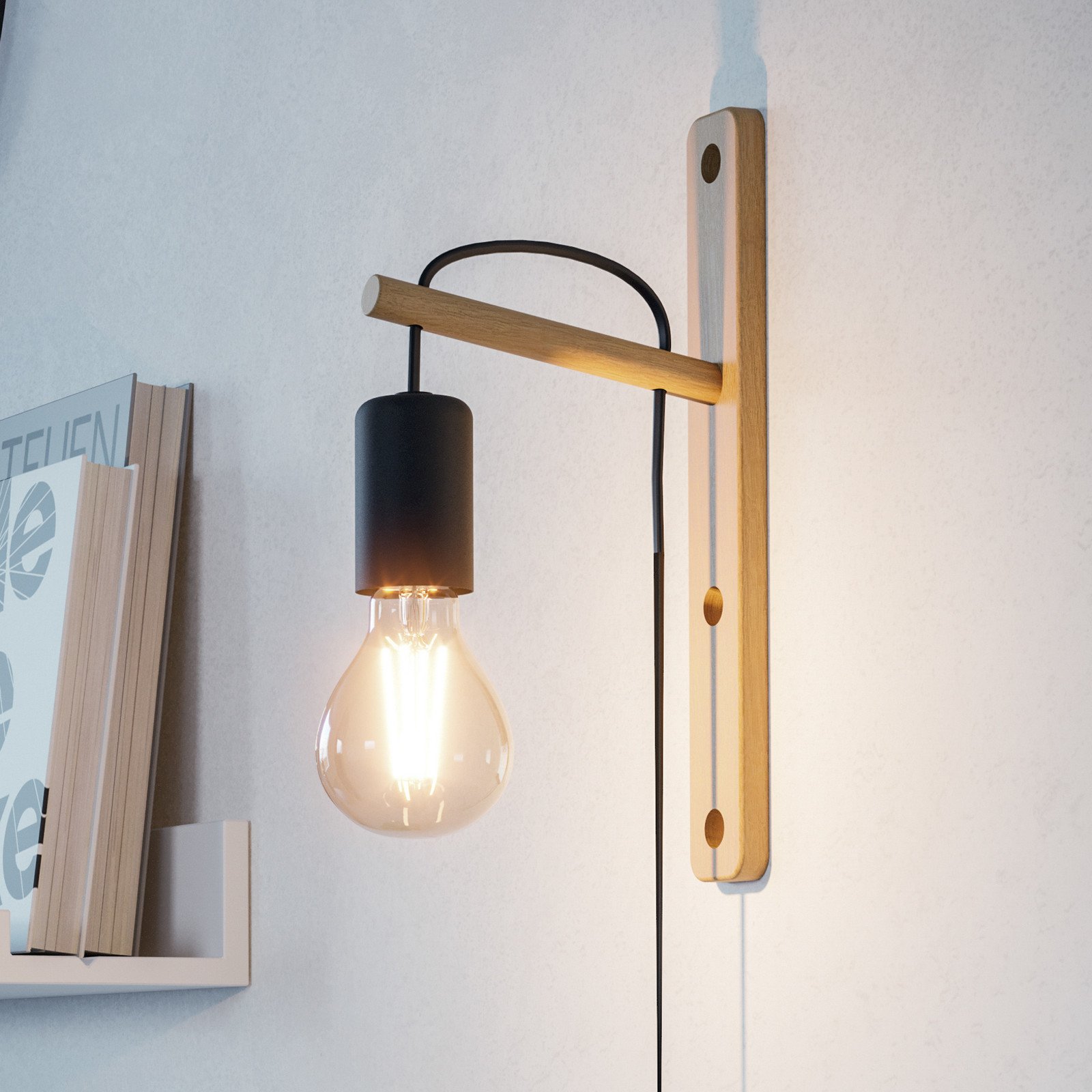 EGLO Aplică Pockley proiecție 16 cm negru/lemn lemn - Camera de zi / sufragerie - Scandinavă - maro negru