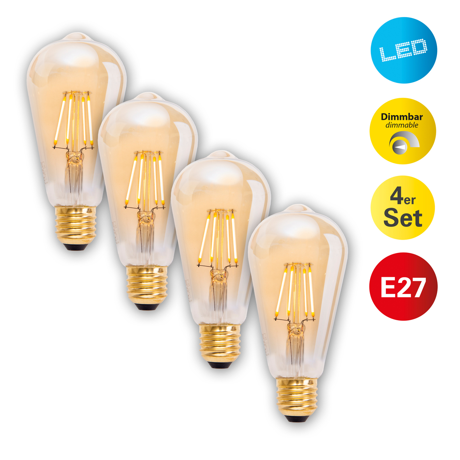 LED lamp E27 4W 320lm warmwit dimbaar per 4-set