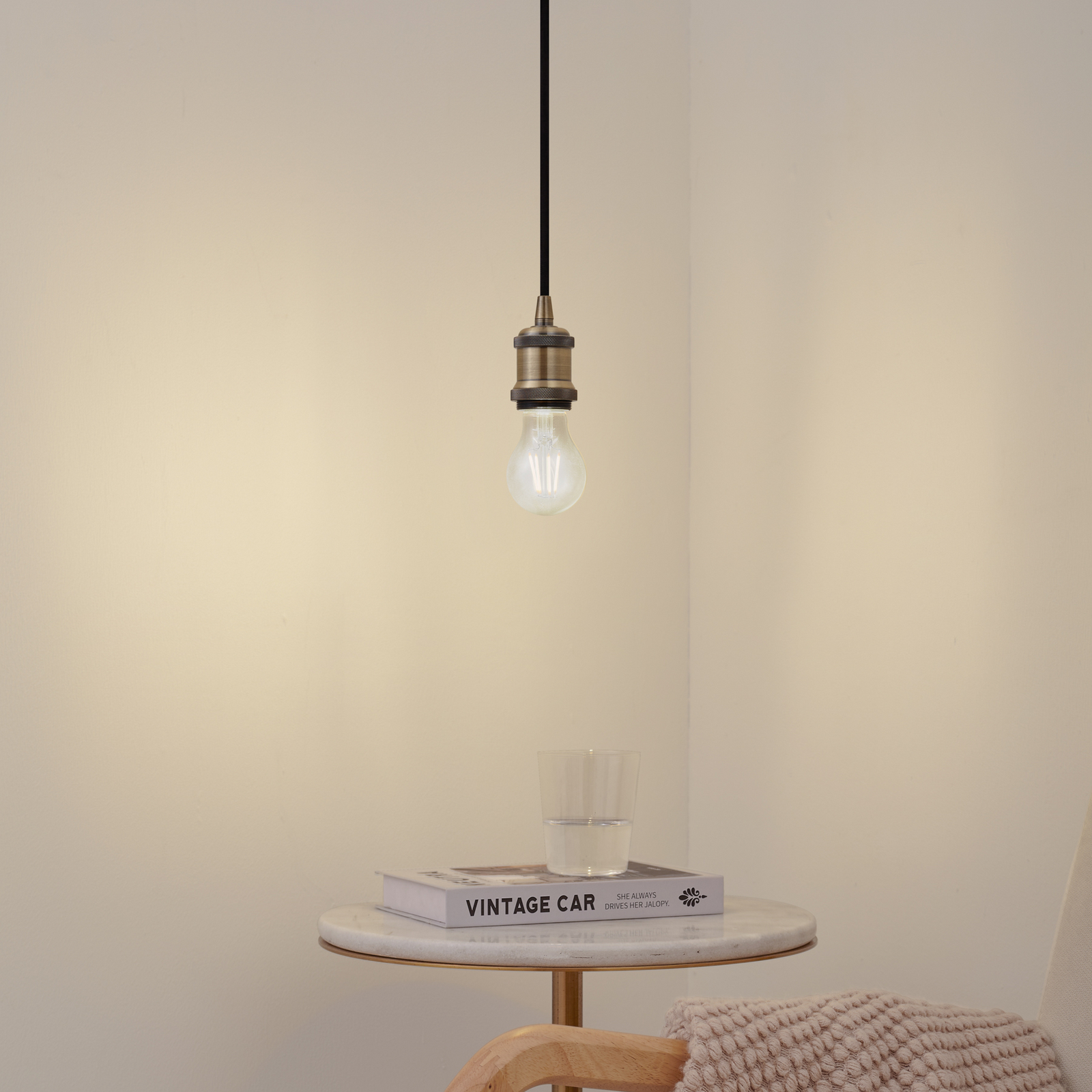 Hattie pendant light, E27 socket, Ø 5 cm, brass, metal - Lindby
