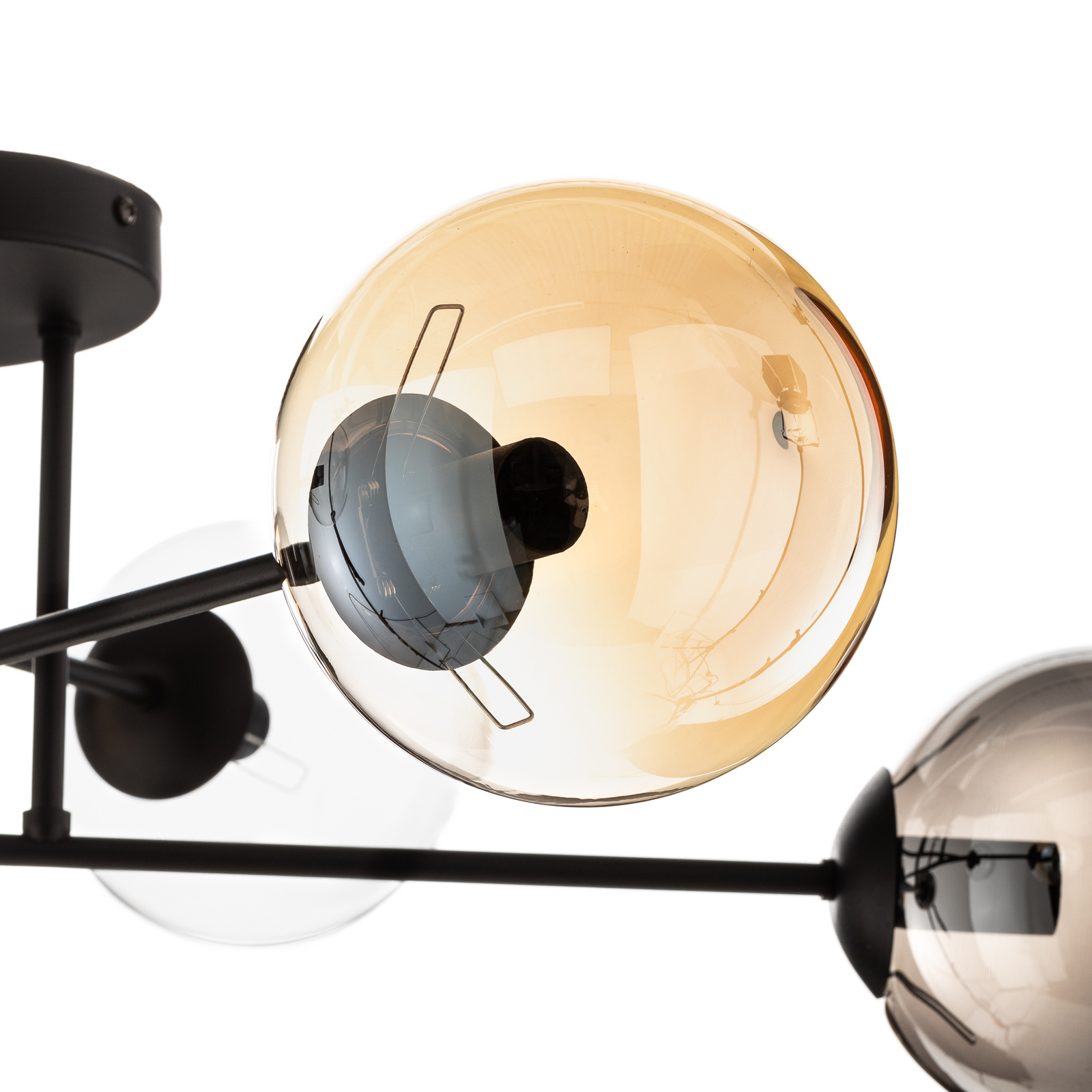 Glassy 6-bulb ceiling light, straight, graphite/amber/clear