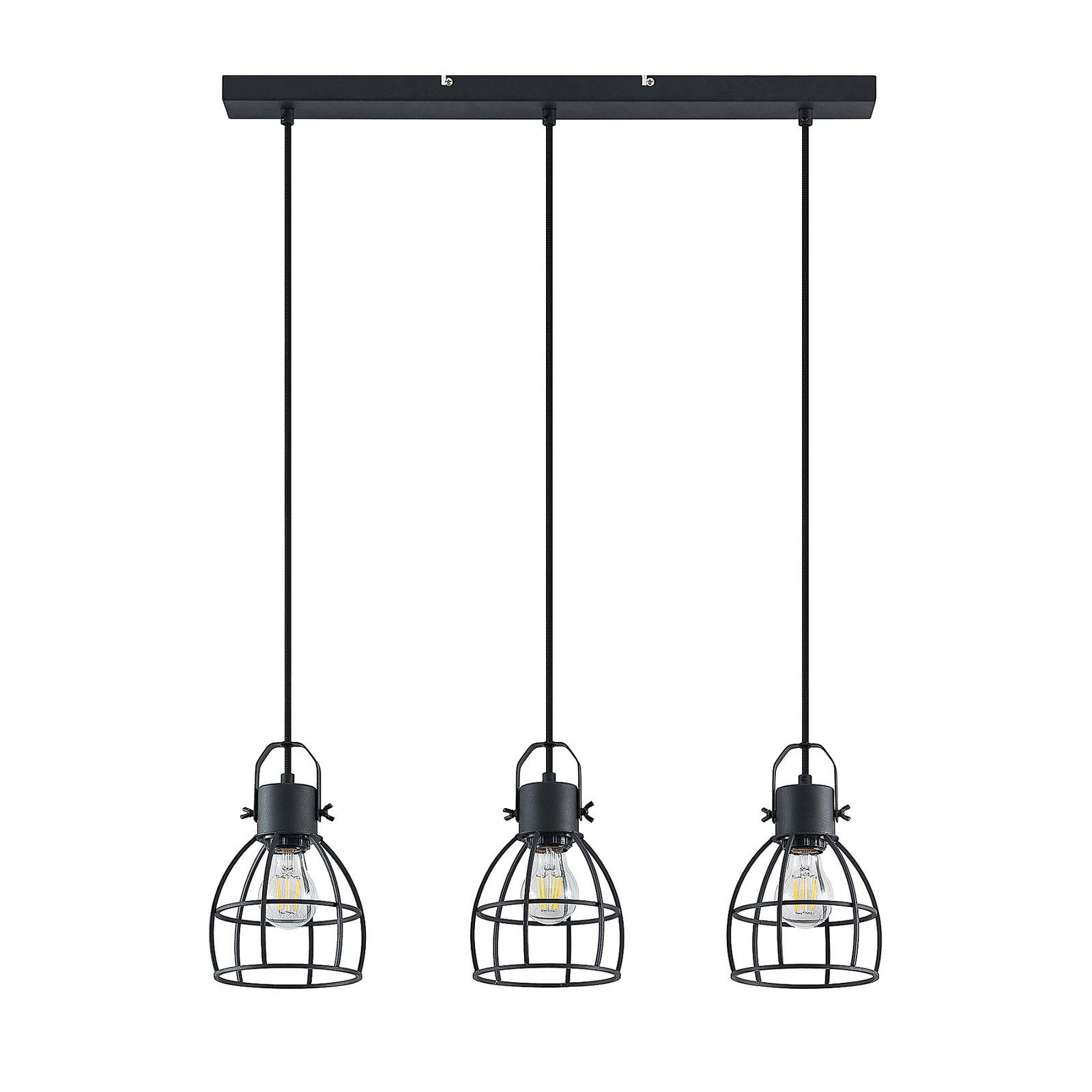 Lindby Flintos hanging light, 3-bulb, black