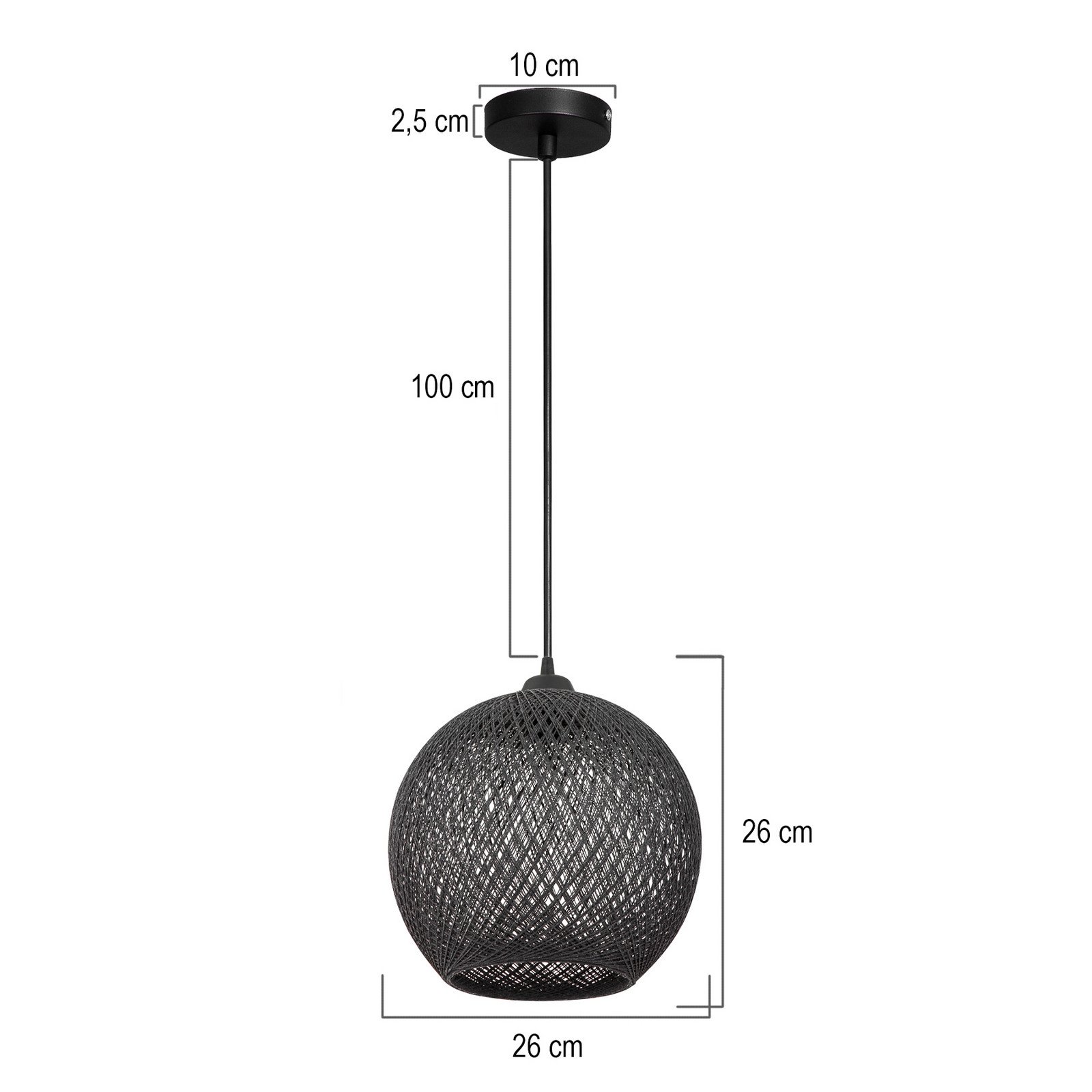 MODELSA Lampă suspendată Yumak negru Ø 26 cm cablu 1 bec - Camera de zi / sufragerie - Modern - Țesătură / Textil