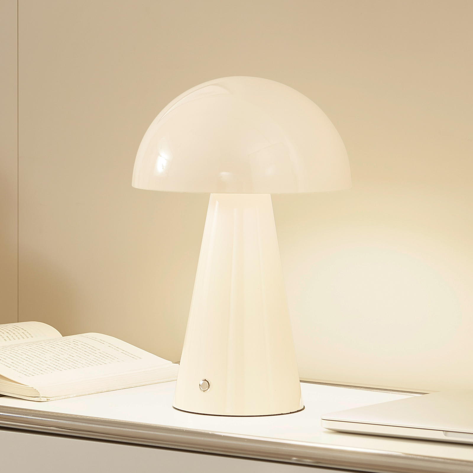 Lindby Lampe de table LED rechargeable Nevijo, beige, Ø20cm, USB,