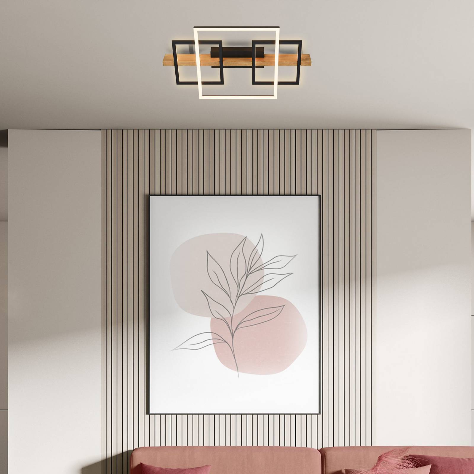 Lampa sufitowa LED Cadre, 3000K, 55cm, czarna, drewno