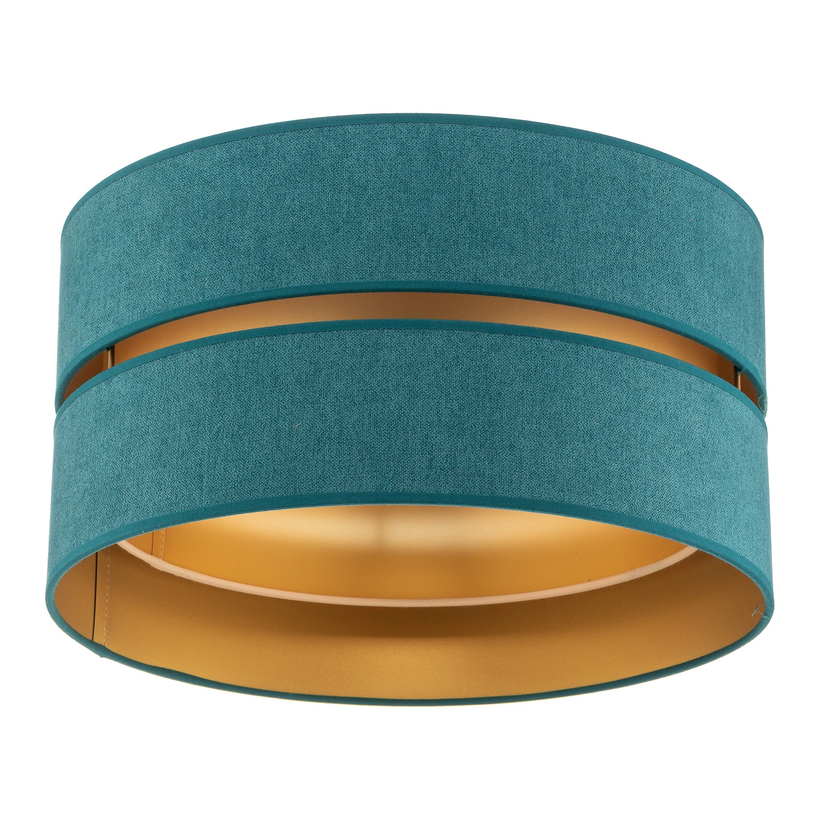 Plafonnier Duo en textile, turquoise/doré, Ø40cm