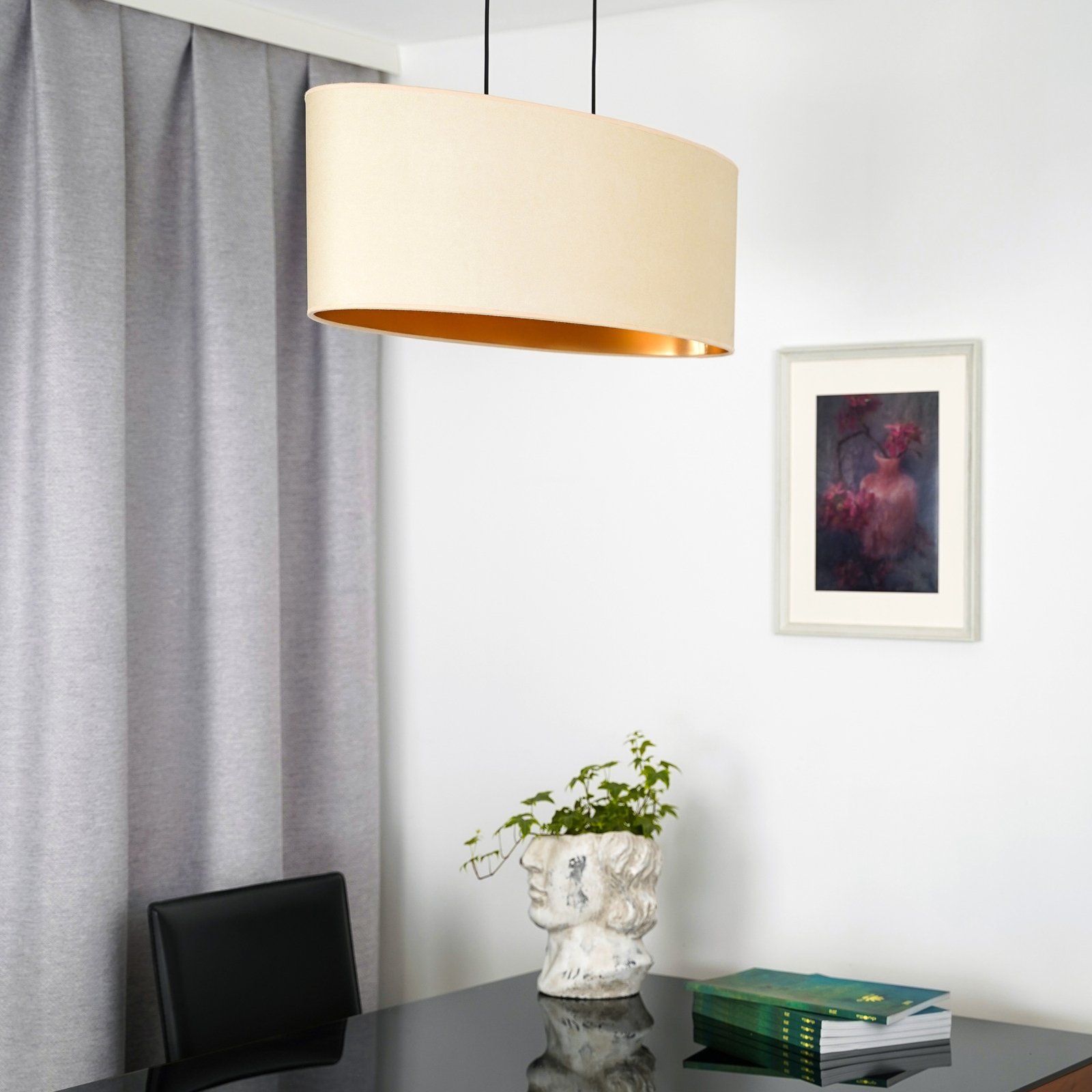 Envostar hanging light Idun light beige, imitation leather vegan, 80 cm