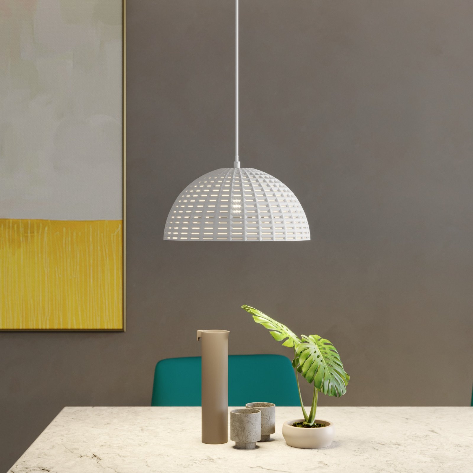 Lucande Herdis lampă pendul din gips Ø 34 cm - Camera de zi / sufragerie - modern - alb - Tencuială / Argilă