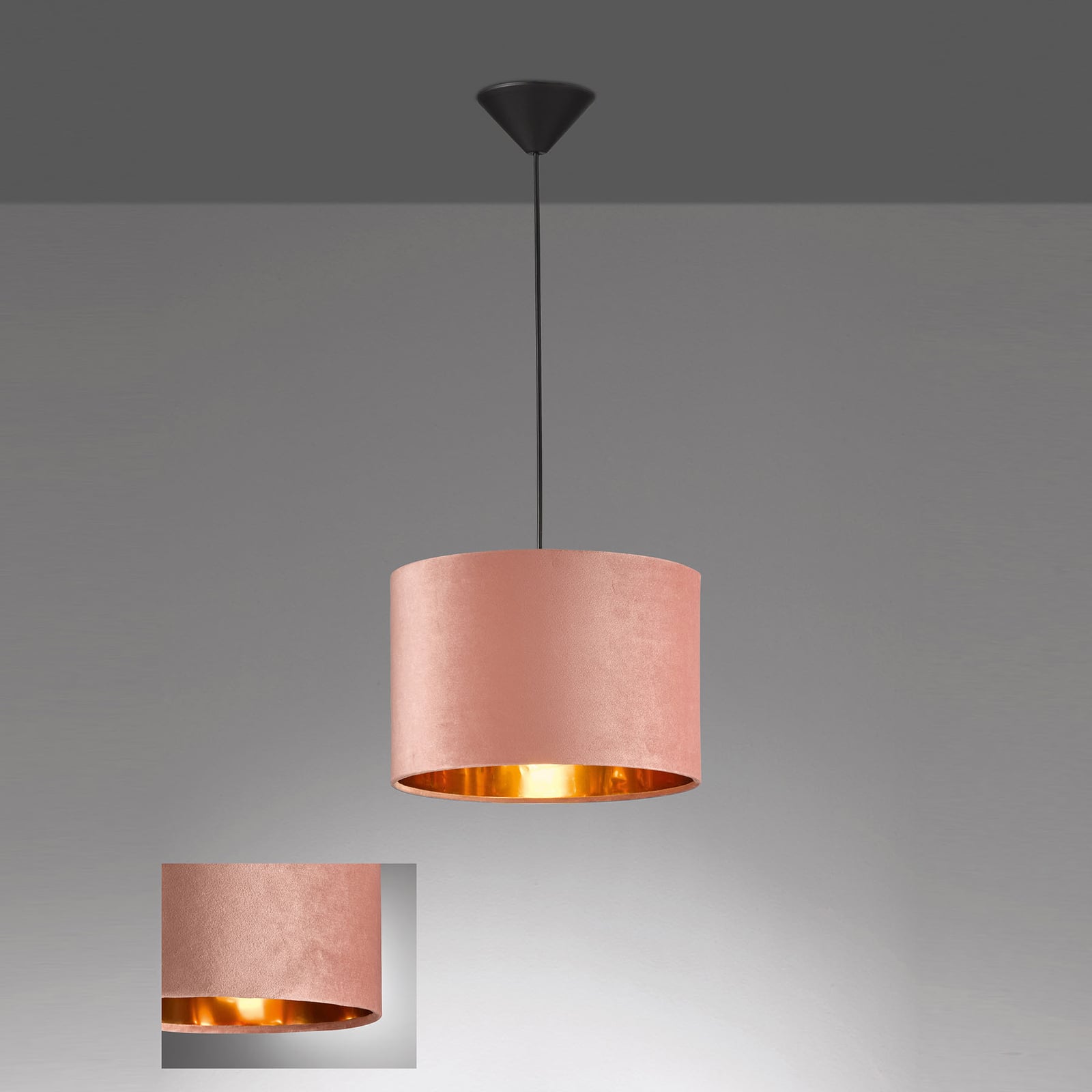 Fischer & Honsel Aura hanging light velvet lampshade Ø 30 cm pink, for Living / Dining Room, metal, fabric, E27, 40 W, energy efficiency: A++, H: 20 cm