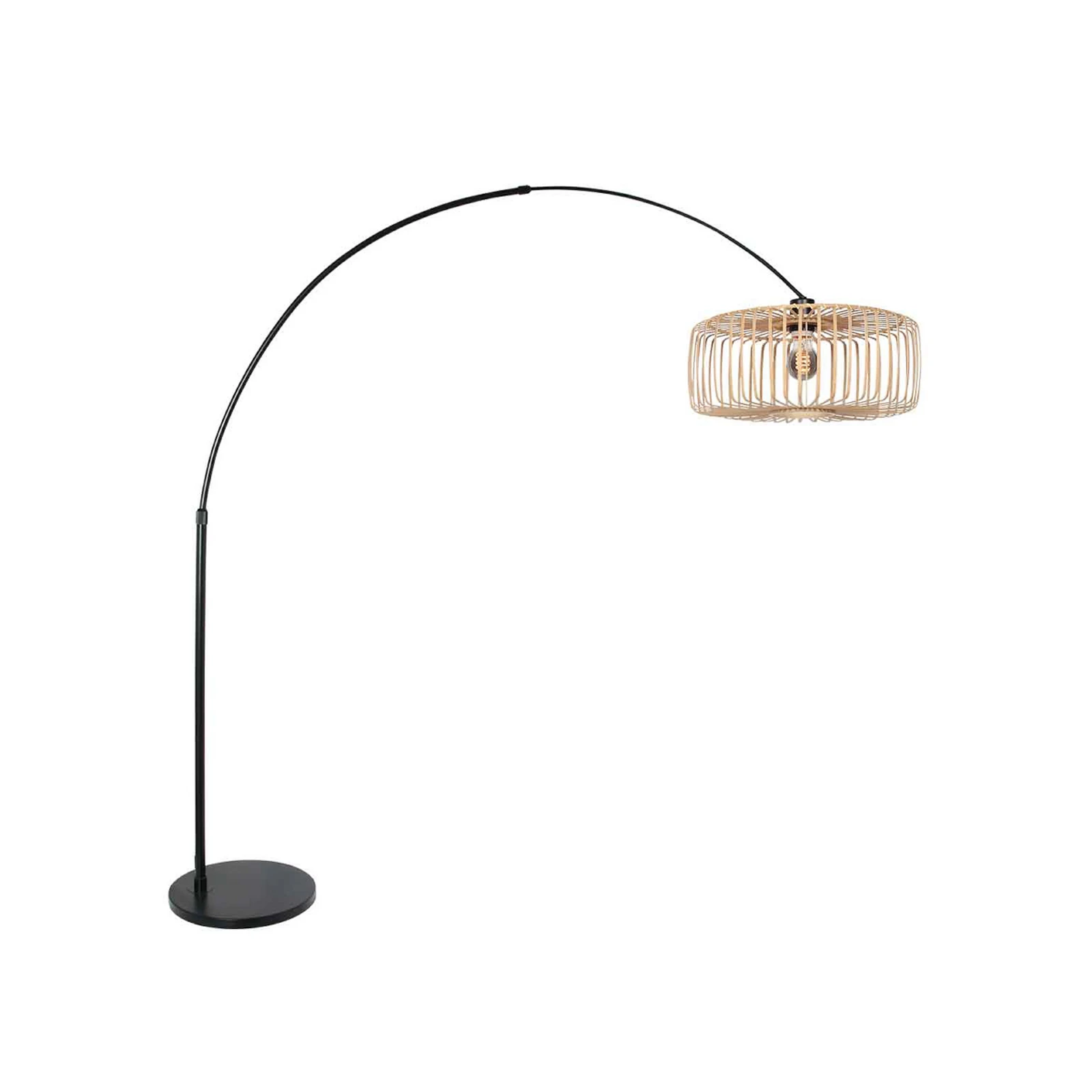 Lampa stojąca z wygiętym karkiem Sparkled Light, czarna/bambus naturalny, 240 cm