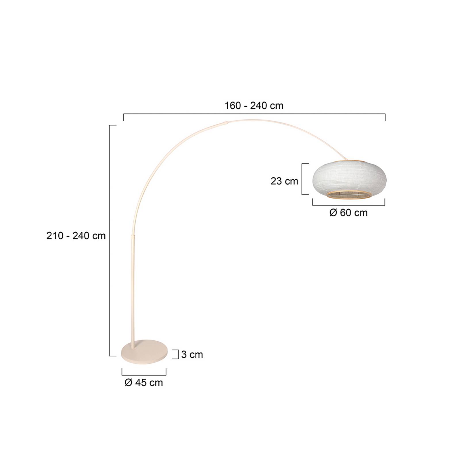 Bueformet gulvlampe Sparkled Light, kremfarget/grått lin, 240 cm
