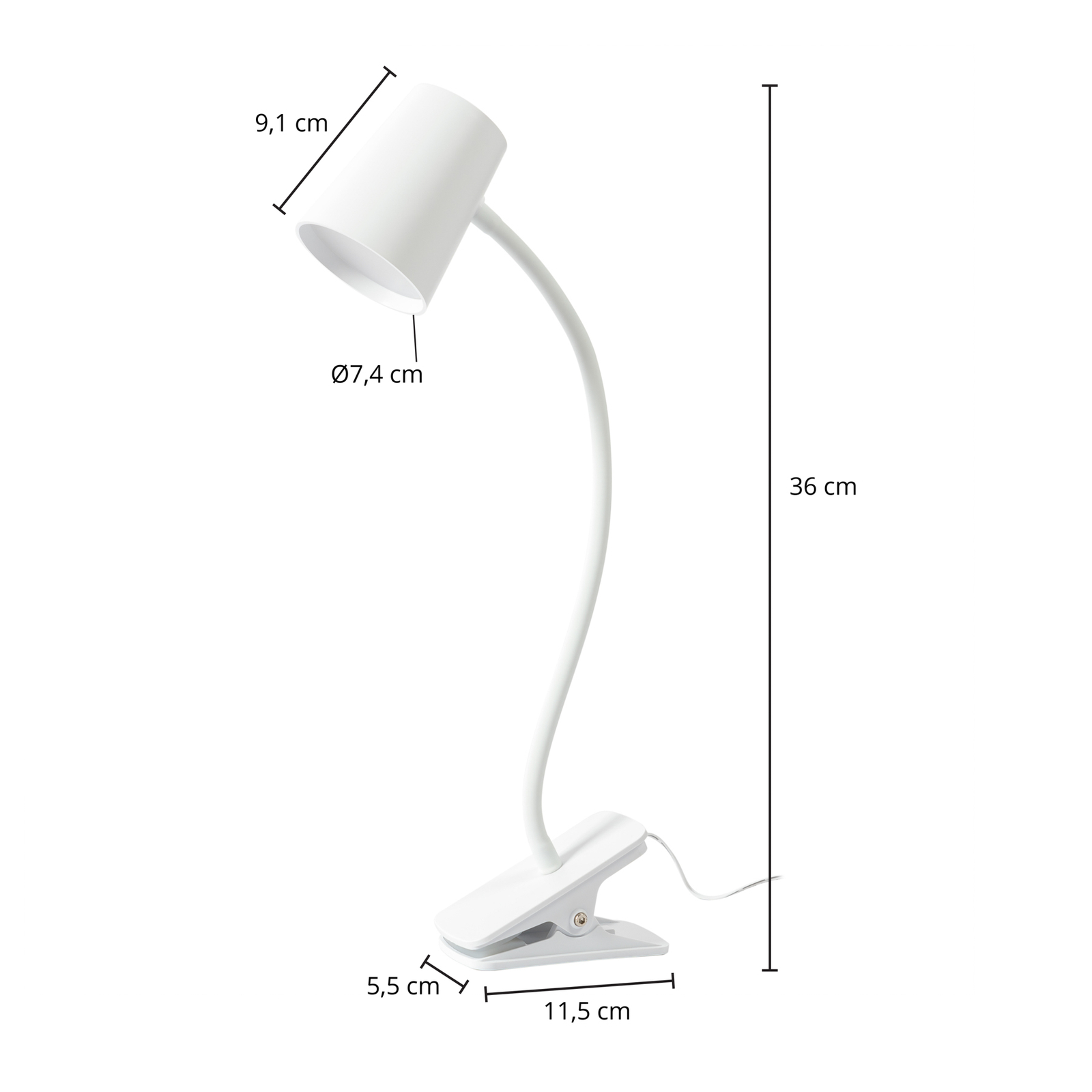 Lindby Ailina Lámpara de mesa LED, base de pinza, blanca