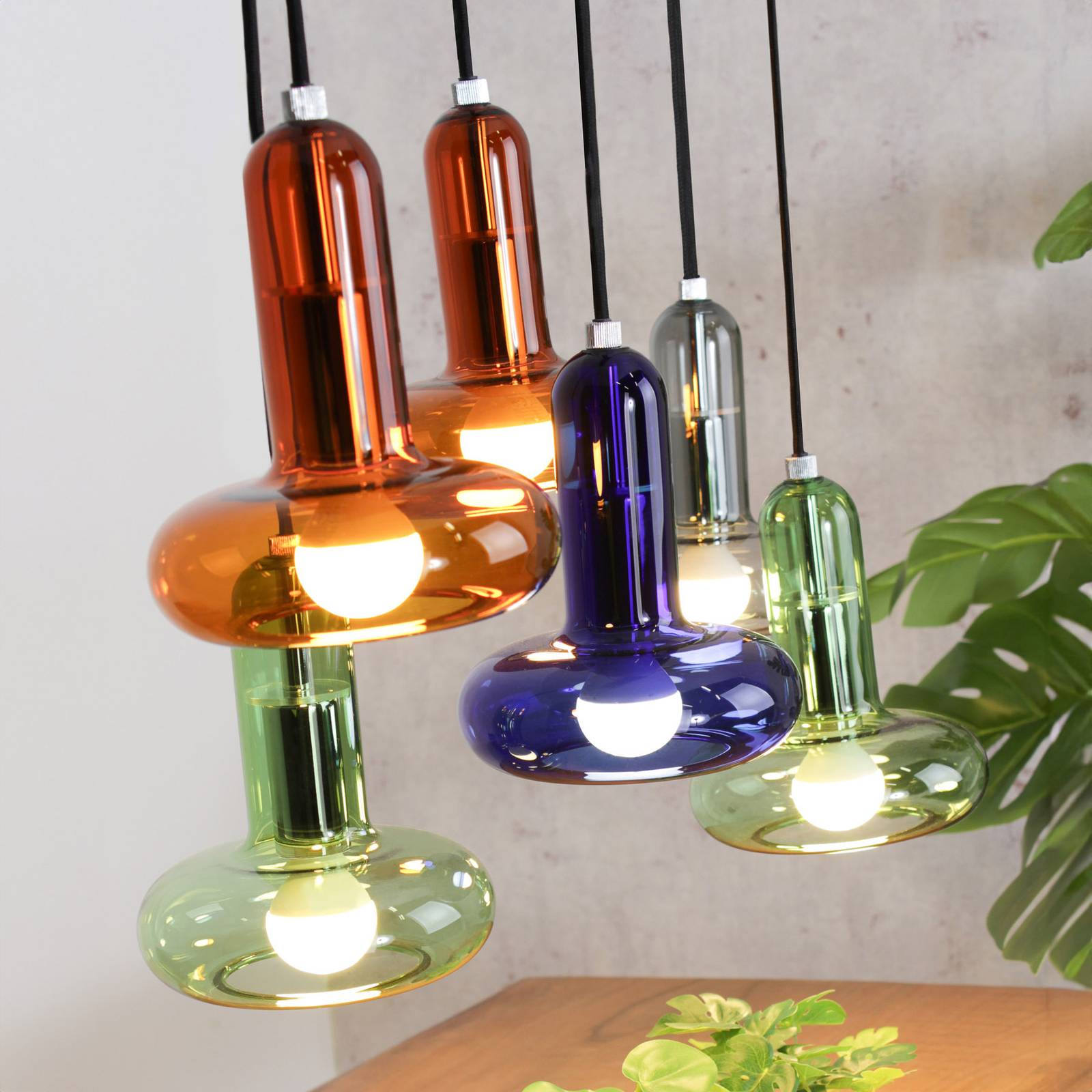 Eco-light perseus függőlámpa, színes, hossza 65 cm, 6 lámpás, üveg